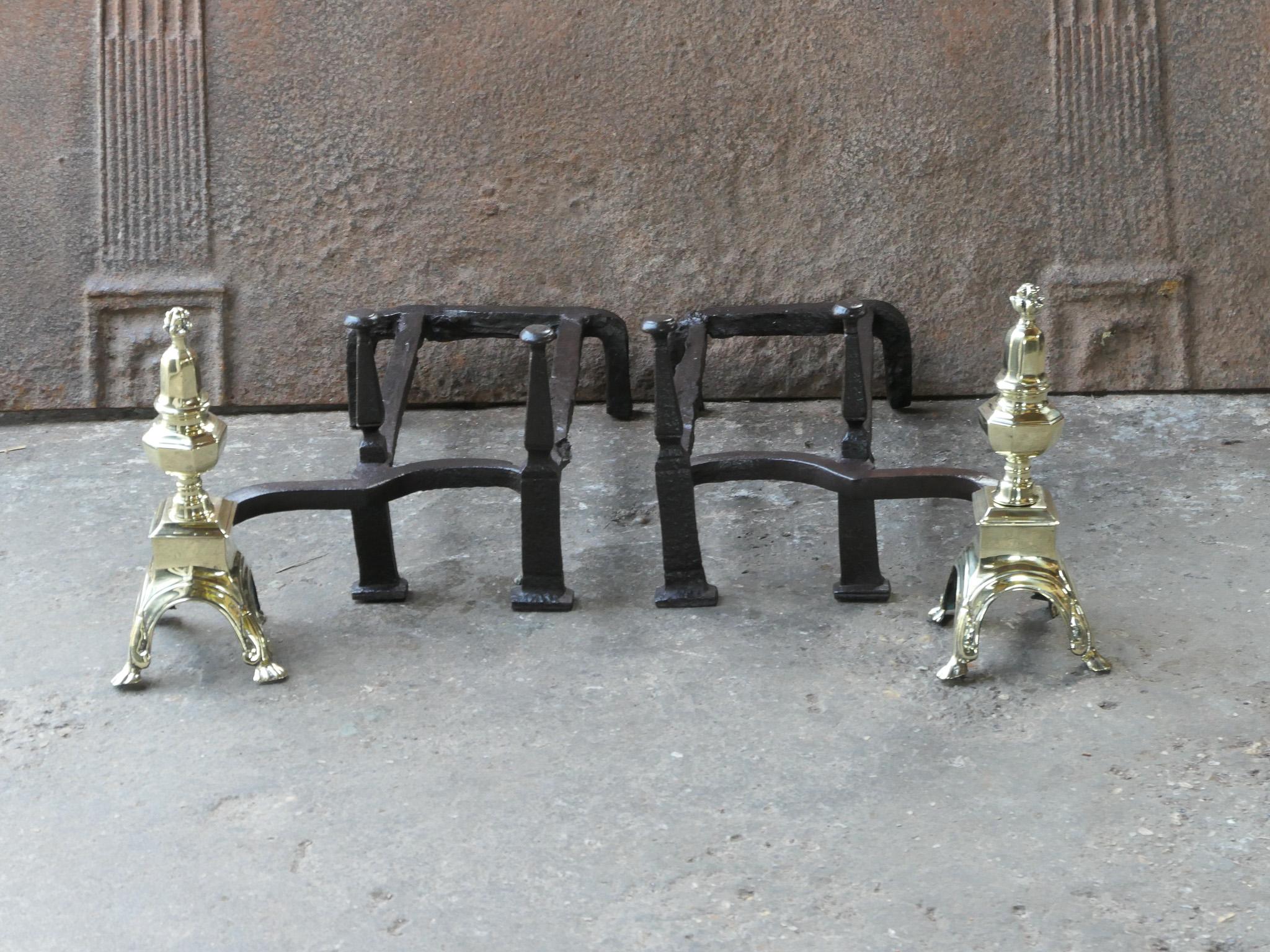 18th Century and Earlier French Louis XIV Period Fireplace Andirons or Fire Grate, 17th Century For Sale