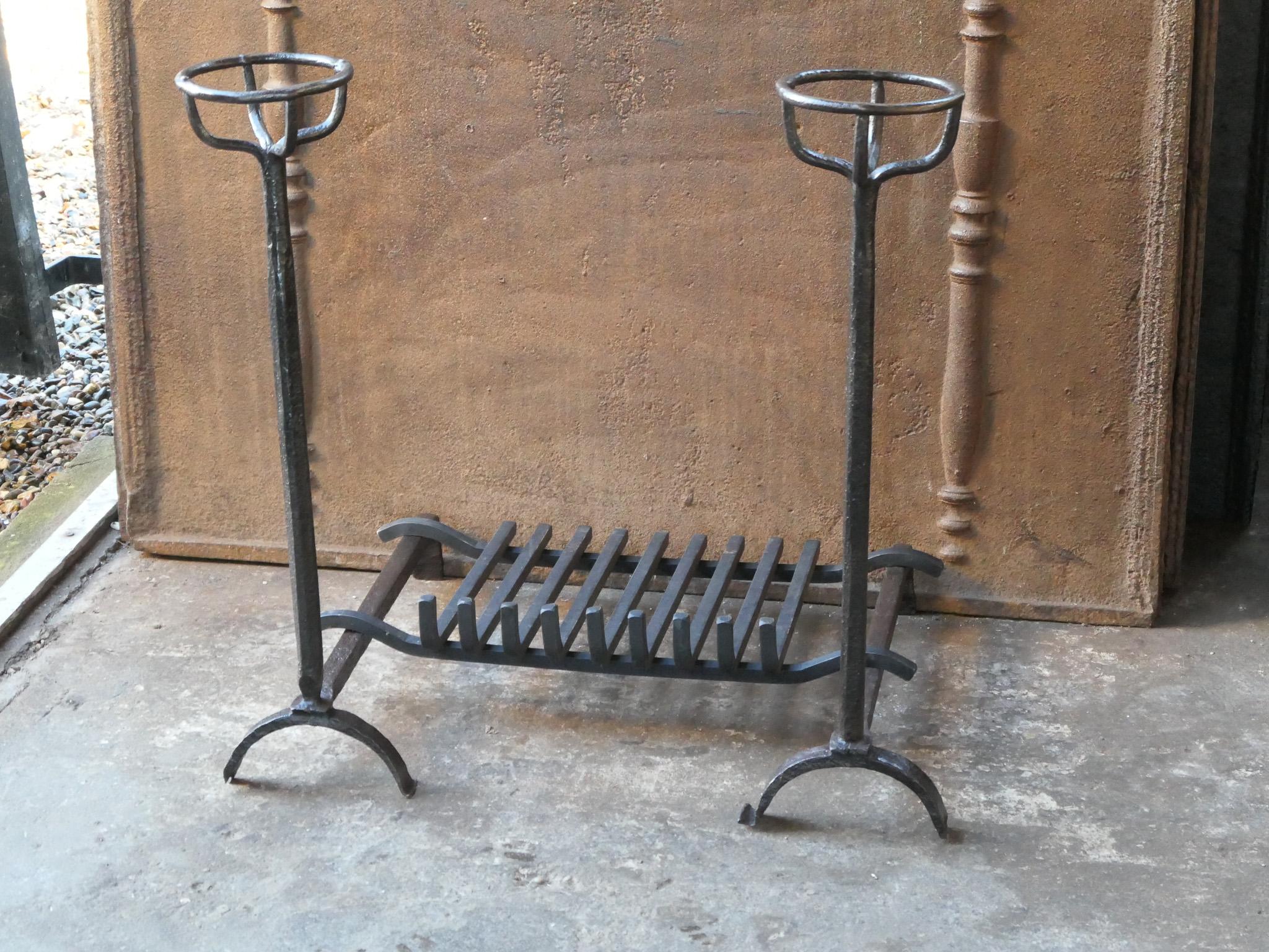 Wrought Iron French Louis XIV Period Fireplace Andirons or Fire Grate, 17th Century For Sale