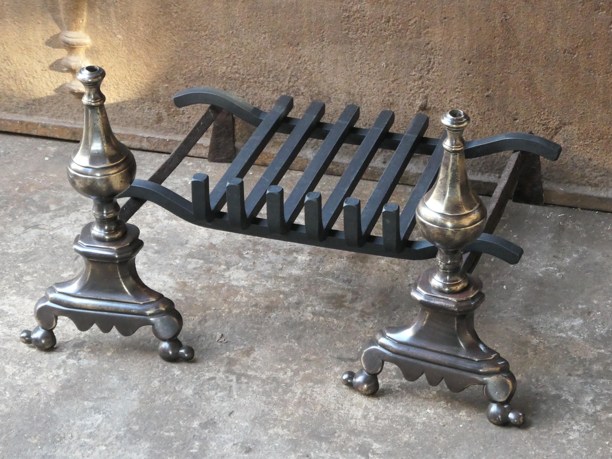 Wrought Iron French Louis XIV Period Fireplace Andirons or Fire Grate, 17th Century For Sale