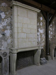 French Louis XIV Period Fireplace with Trumeau Limestone 18th C Paris-France