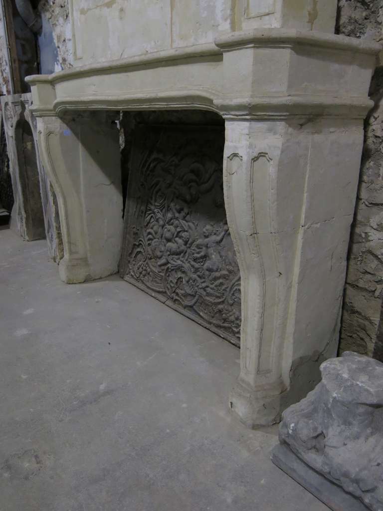 French Louis XIV Period Fireplace with Trumeau Limestone 18th C Paris-France In Good Condition For Sale In LOS ANGELES, CA
