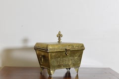 French Louis XIV Period HInged Incised Brass Keeping Box, early 18th century