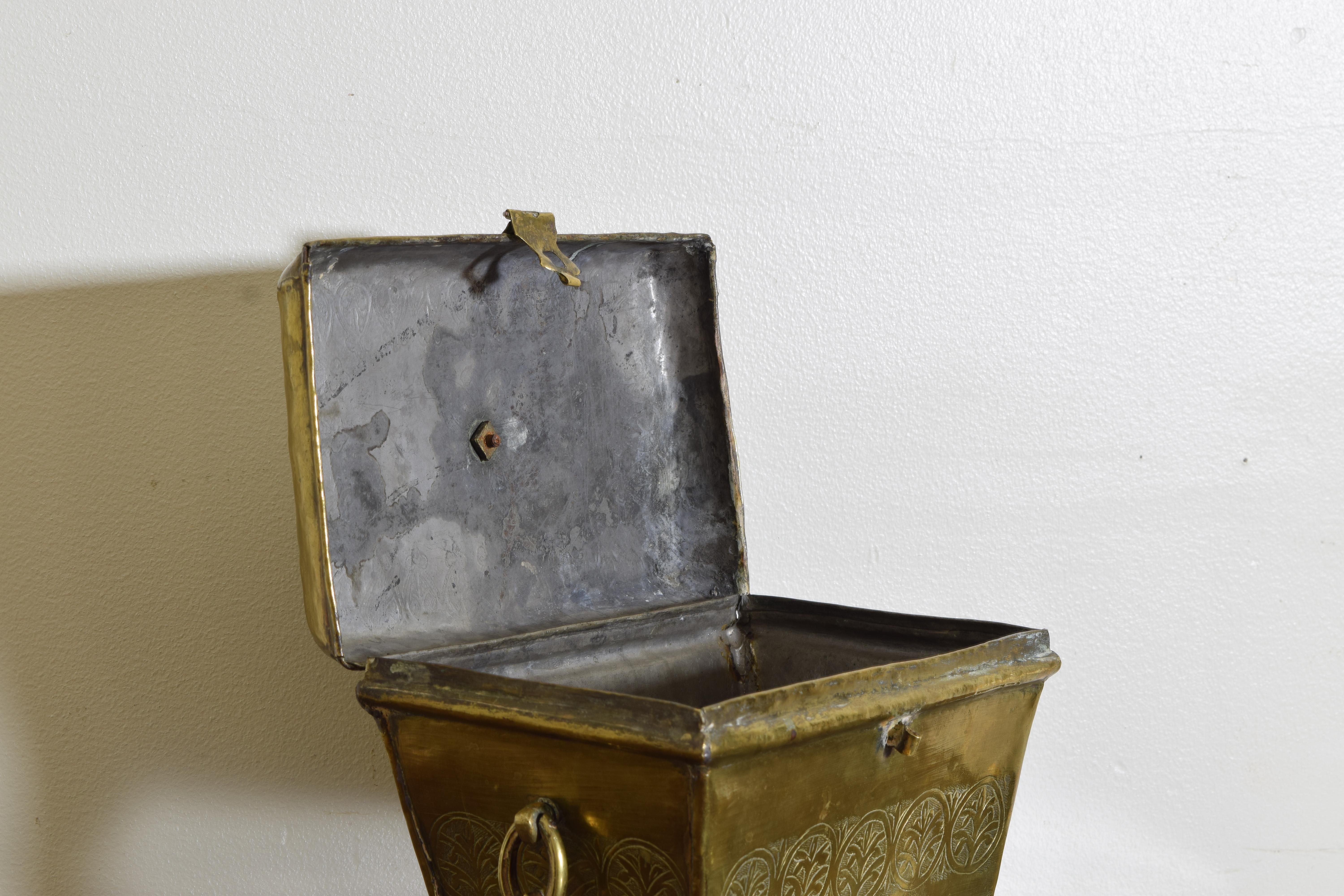 French Louis XIV Period HInged Incised Brass Keeping Box, early 18th century 1