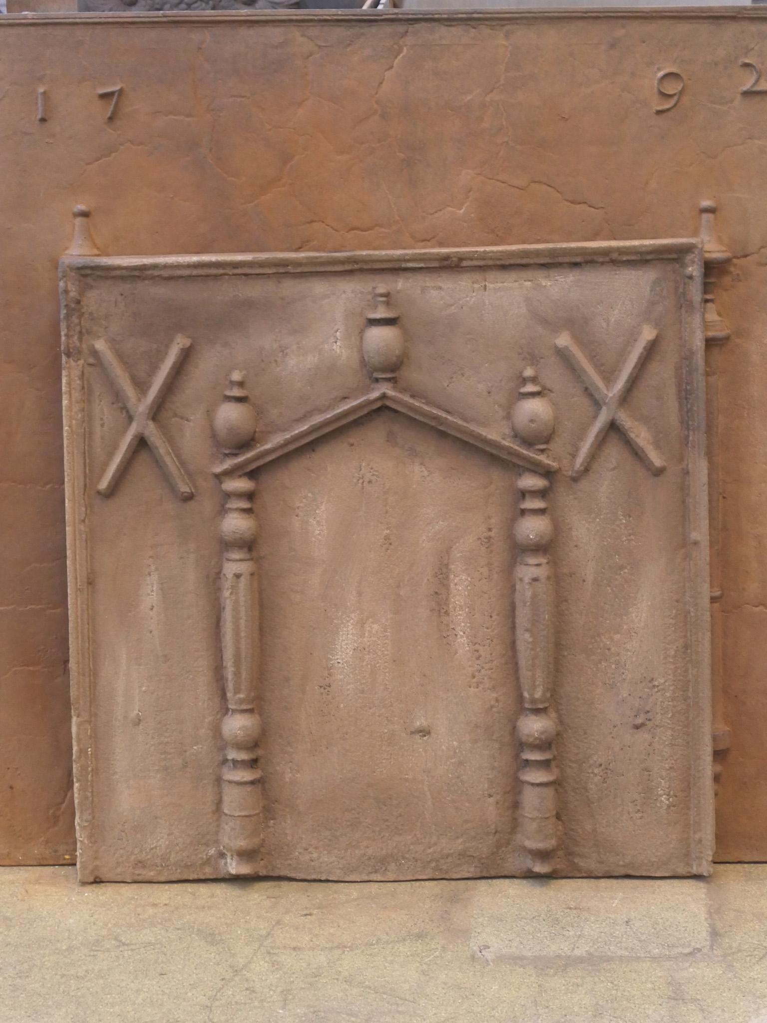 Iron French Louis XIV Period 'Pillars and Pediment' Fireback / Backsplash For Sale