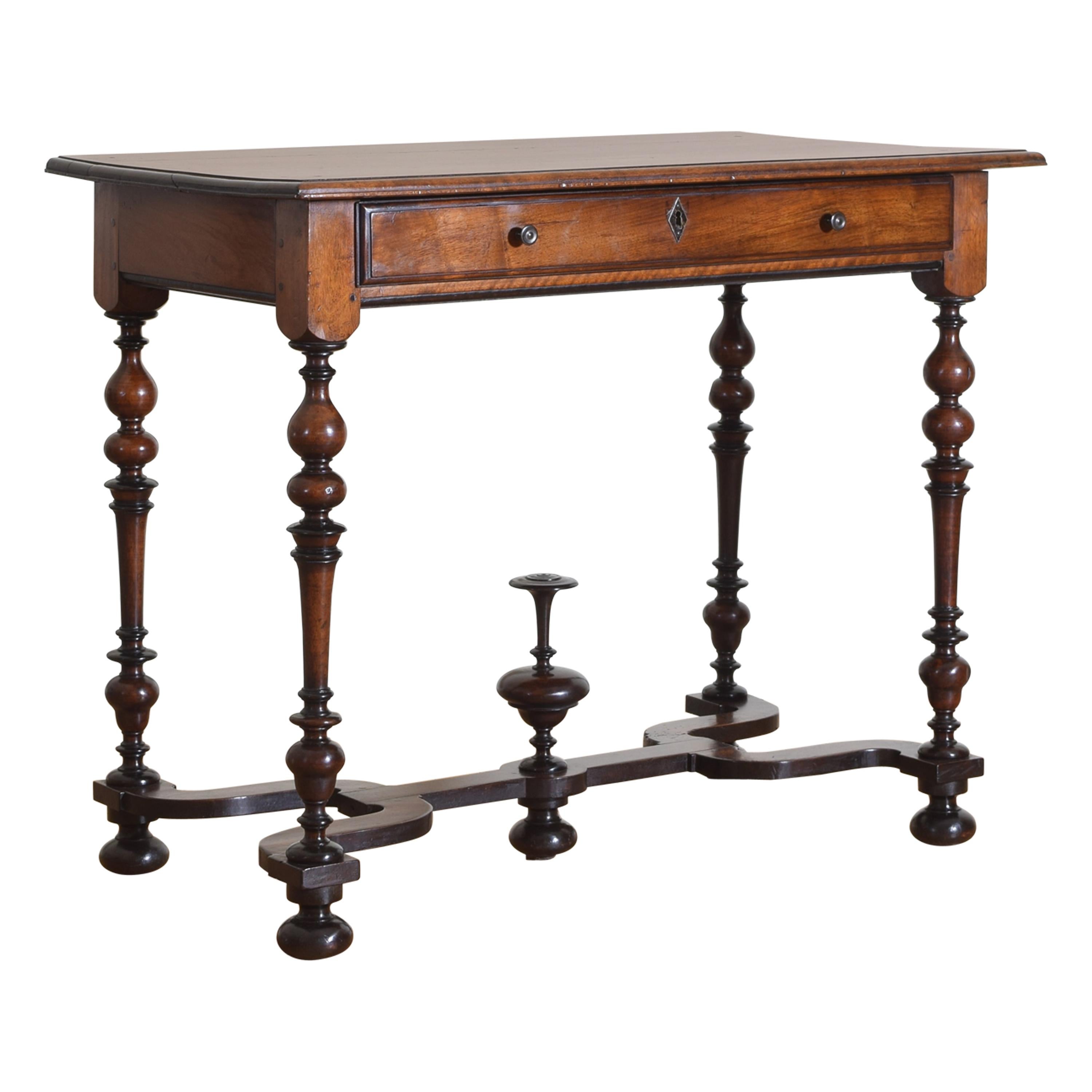 French Louis XIV Period Walnut 1-Drawer Table, Early 18th Century