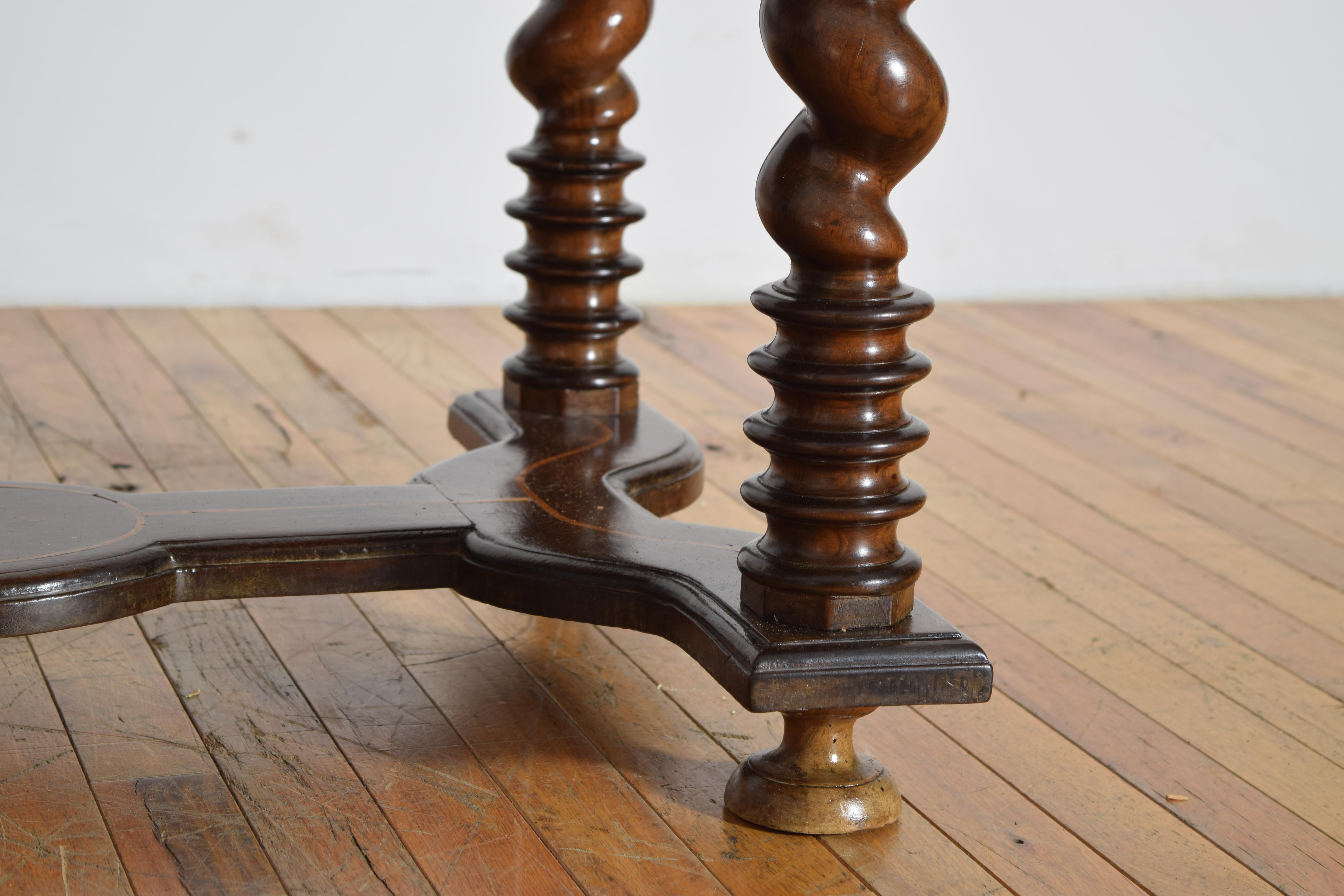 French Louis XIV Period Walnut, Line Inlaid, and Turned 1-Drawer Table, ca. 1735 For Sale 5