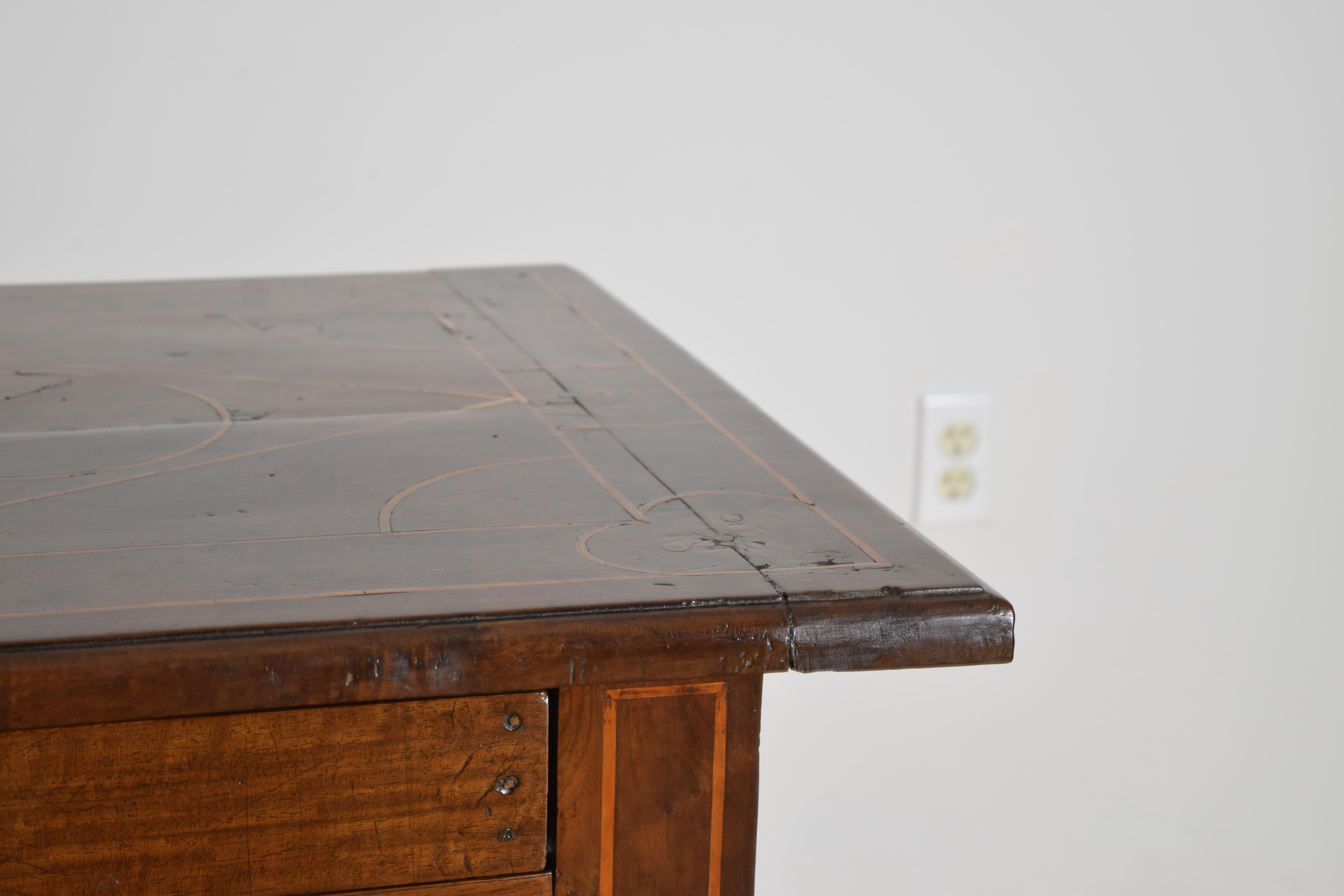 French Louis XIV Period Walnut, Line Inlaid, and Turned 1-Drawer Table, ca. 1735 For Sale 1