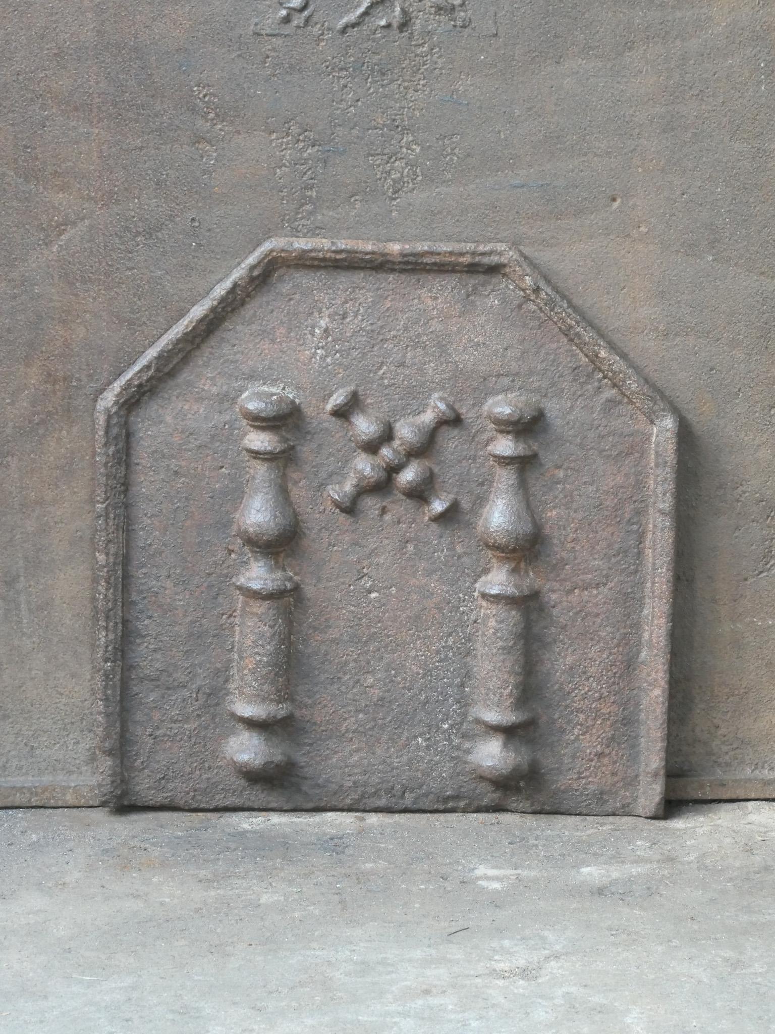 Cast French Louis XIV 'Pillars with Saint Andrew's Cross' Fireback / Backsplash For Sale
