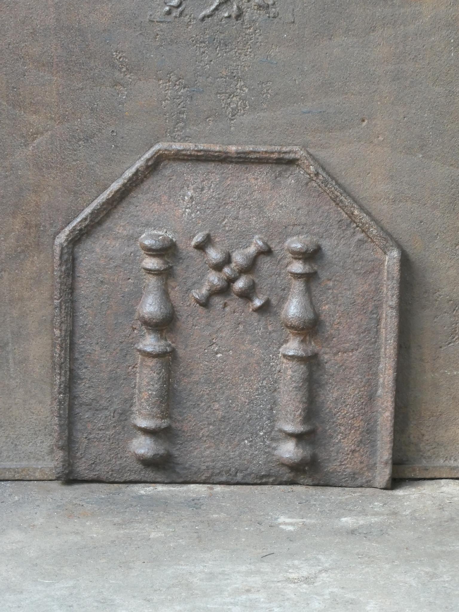 18th Century French Louis XIV 'Pillars with Saint Andrew's Cross' Fireback / Backsplash For Sale