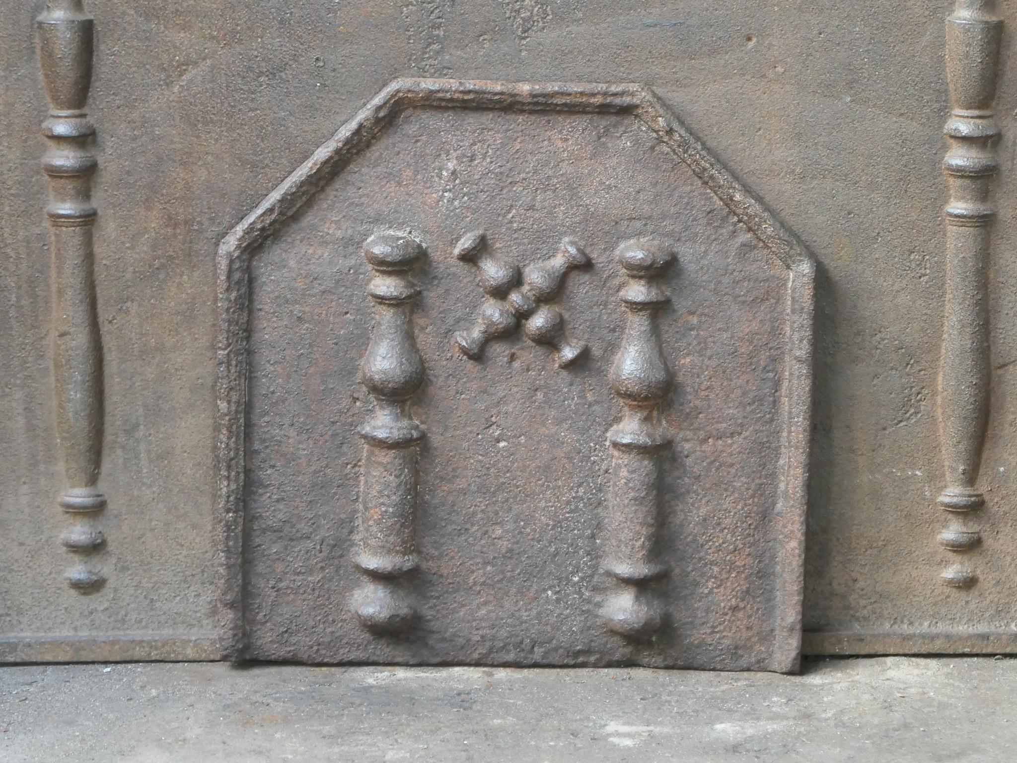 Iron French Louis XIV 'Pillars with Saint Andrew's Cross' Fireback / Backsplash For Sale
