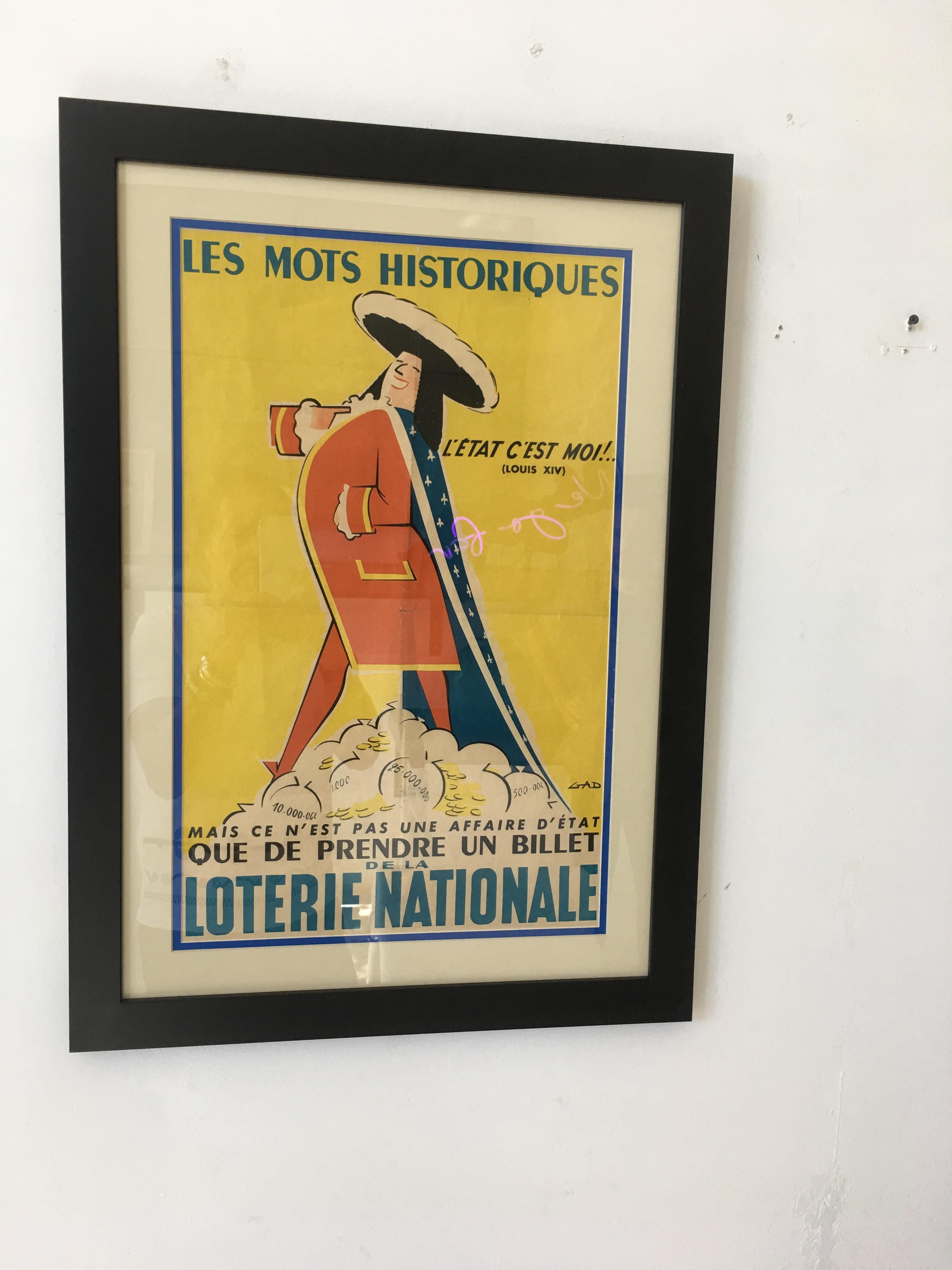 Colorful original French Louis XIV poster, framed. Dated 1955 on back.