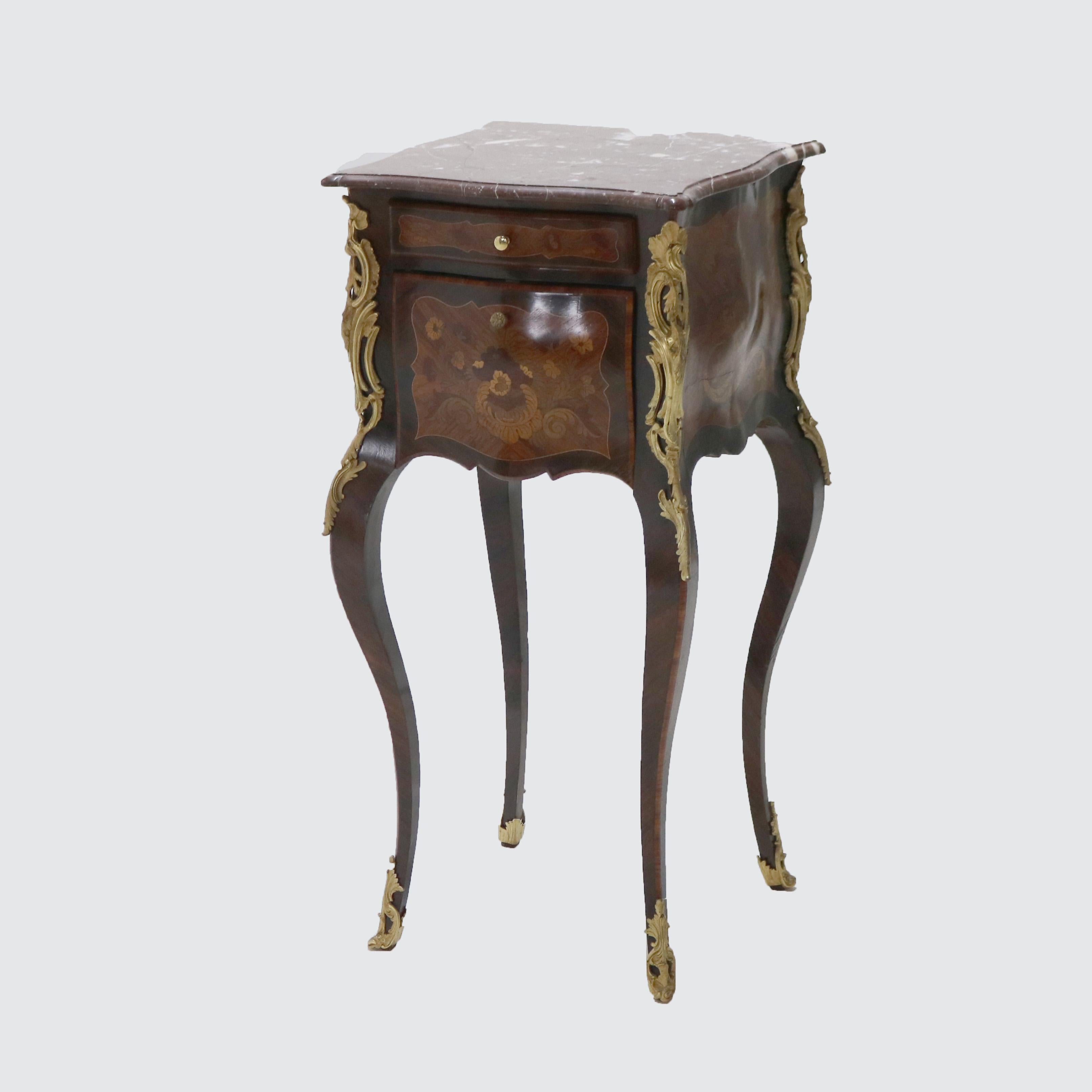 Französischer Louis XIV Palisander, Königsholz & Ormolu Rouge Marmor Beistelltisch 20.Jh. (Intarsie) im Angebot
