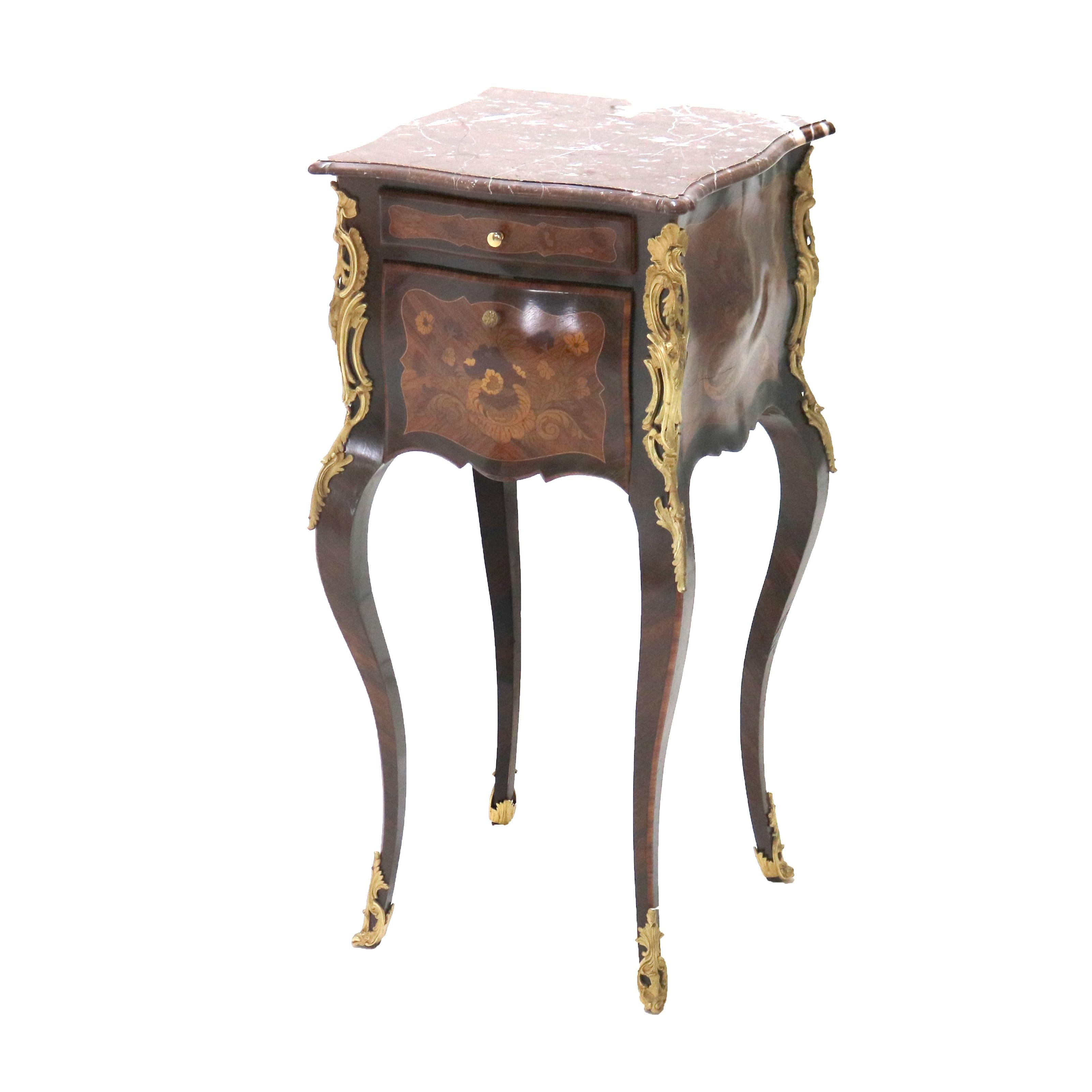 Französischer Louis XIV Palisander, Königsholz & Ormolu Rouge Marmor Beistelltisch 20.Jh. im Zustand „Gut“ im Angebot in Big Flats, NY