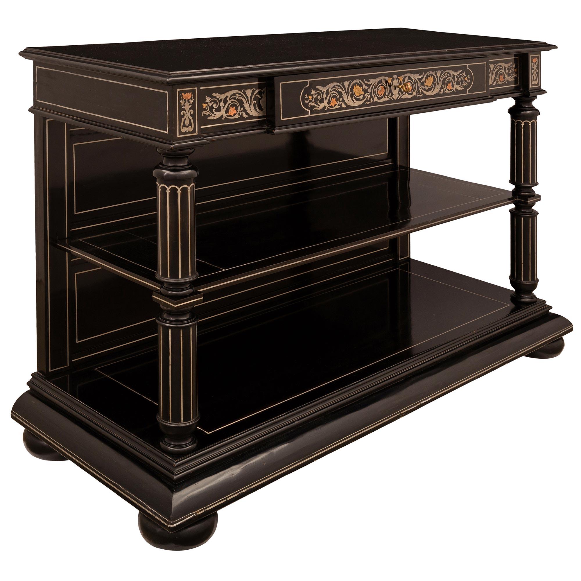 French Louis XIV St. Boulle Two-Tier Rectangular Ebony Console In Good Condition For Sale In West Palm Beach, FL