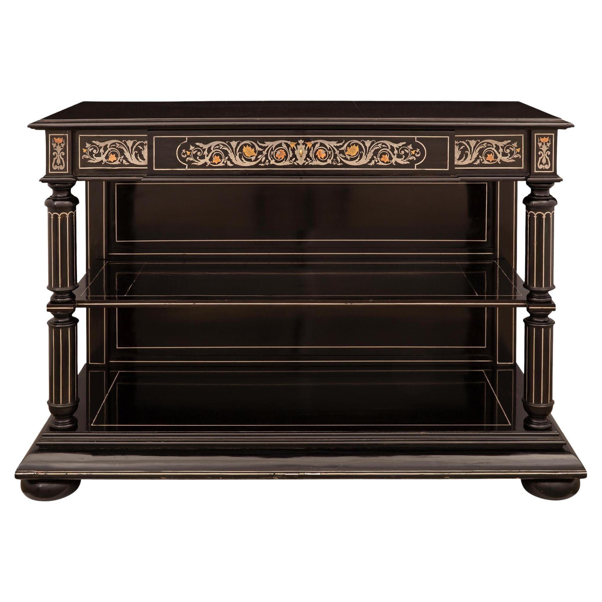 French Louis XIV St. Boulle Two-Tier Rectangular Ebony Console For Sale