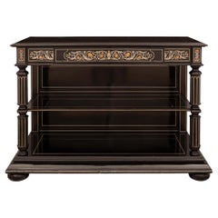 French Louis XIV St. Boulle Two-Tier Rectangular Ebony Console