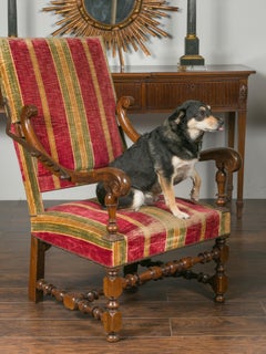 French Louis XIV Style 19th Century Reclining Armchair with Turned Base