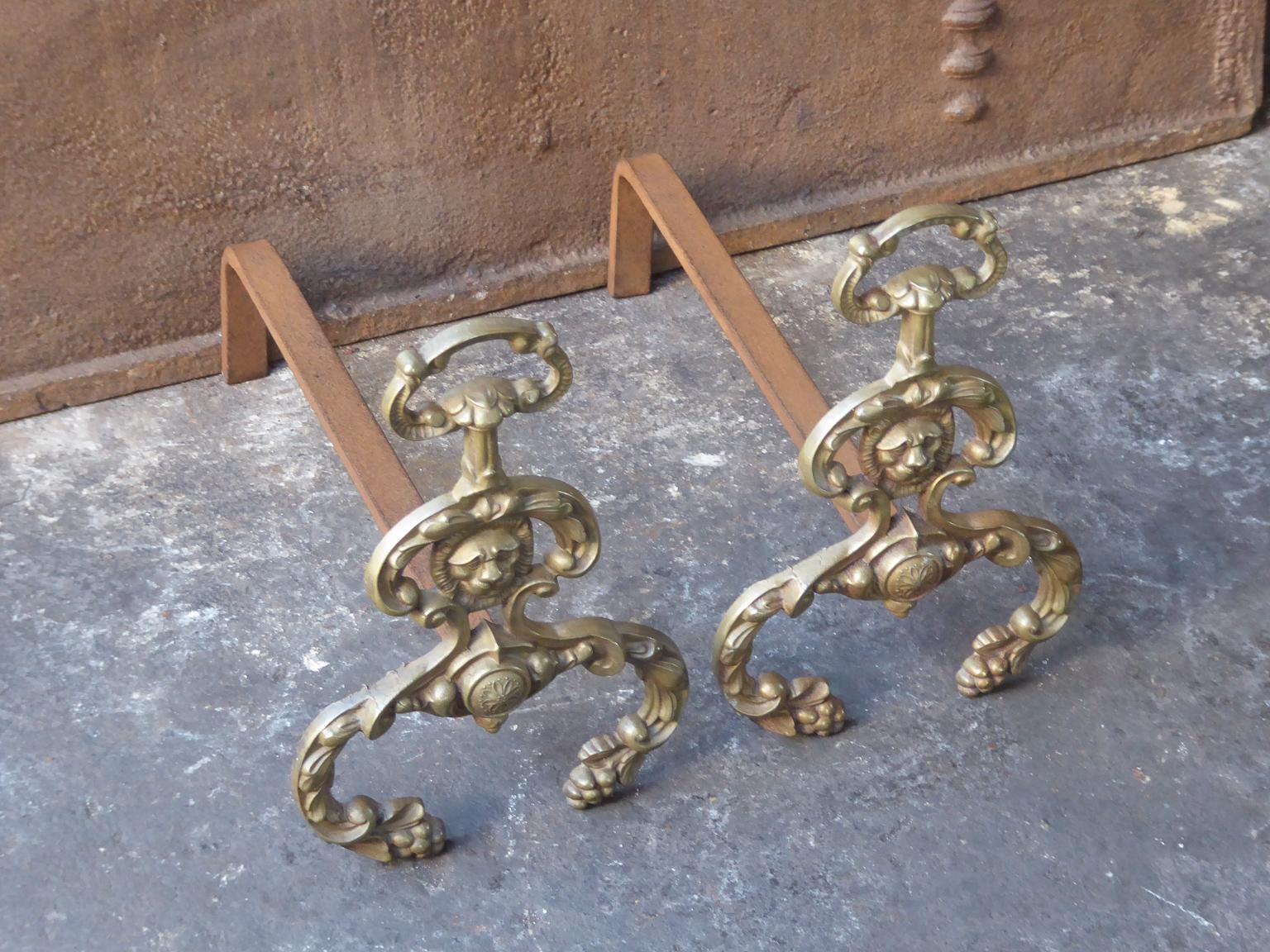 Forged French Louis XIV Style Andirons or Firedogs
