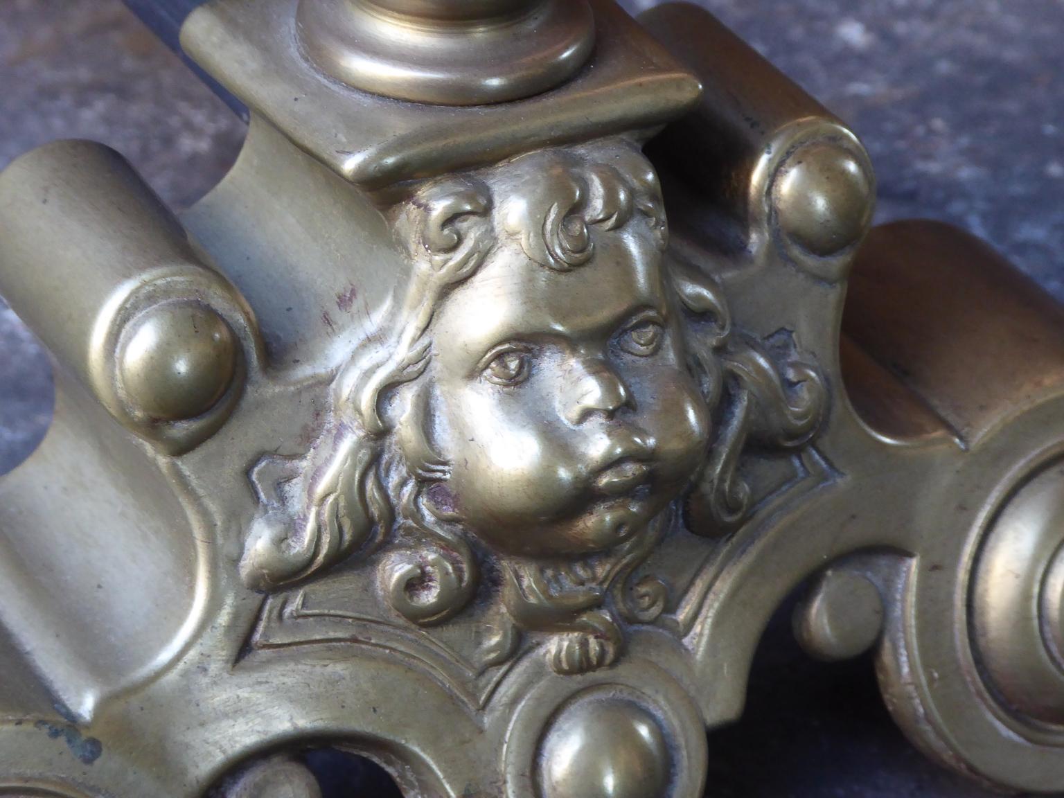 Brass French Louis XIV Style Andirons or Firedogs