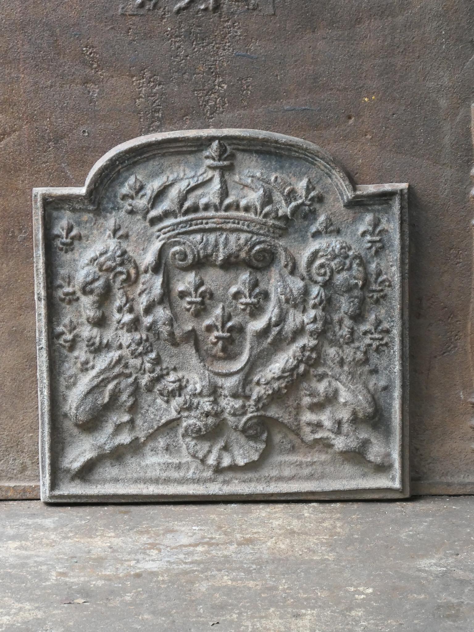 Cast French Louis XIV Style 'Arms of France' Fireback / Backsplash, 20th Century For Sale
