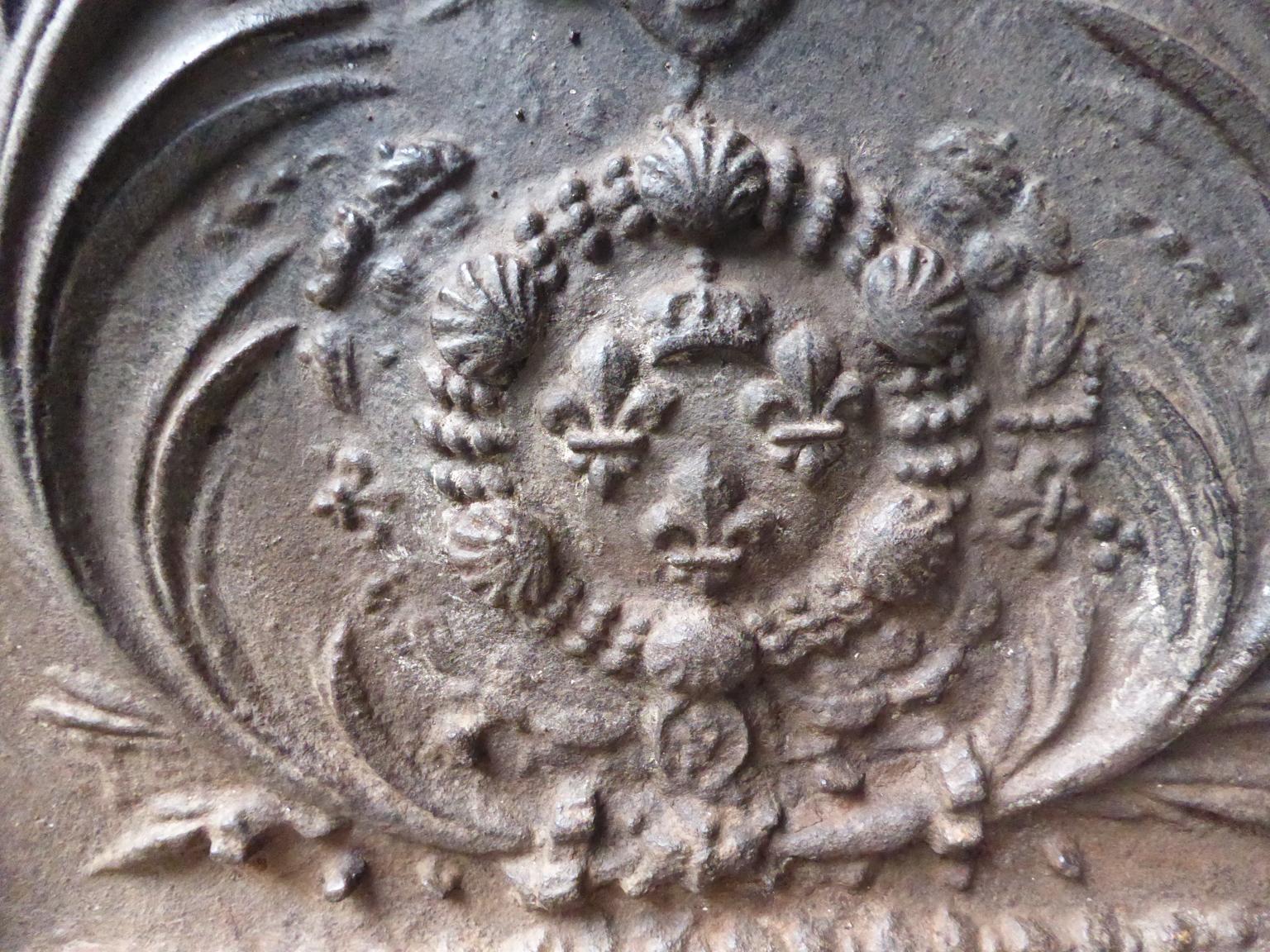 Iron French Louis XIV Style Arms of France Fireback / Backsplash For Sale