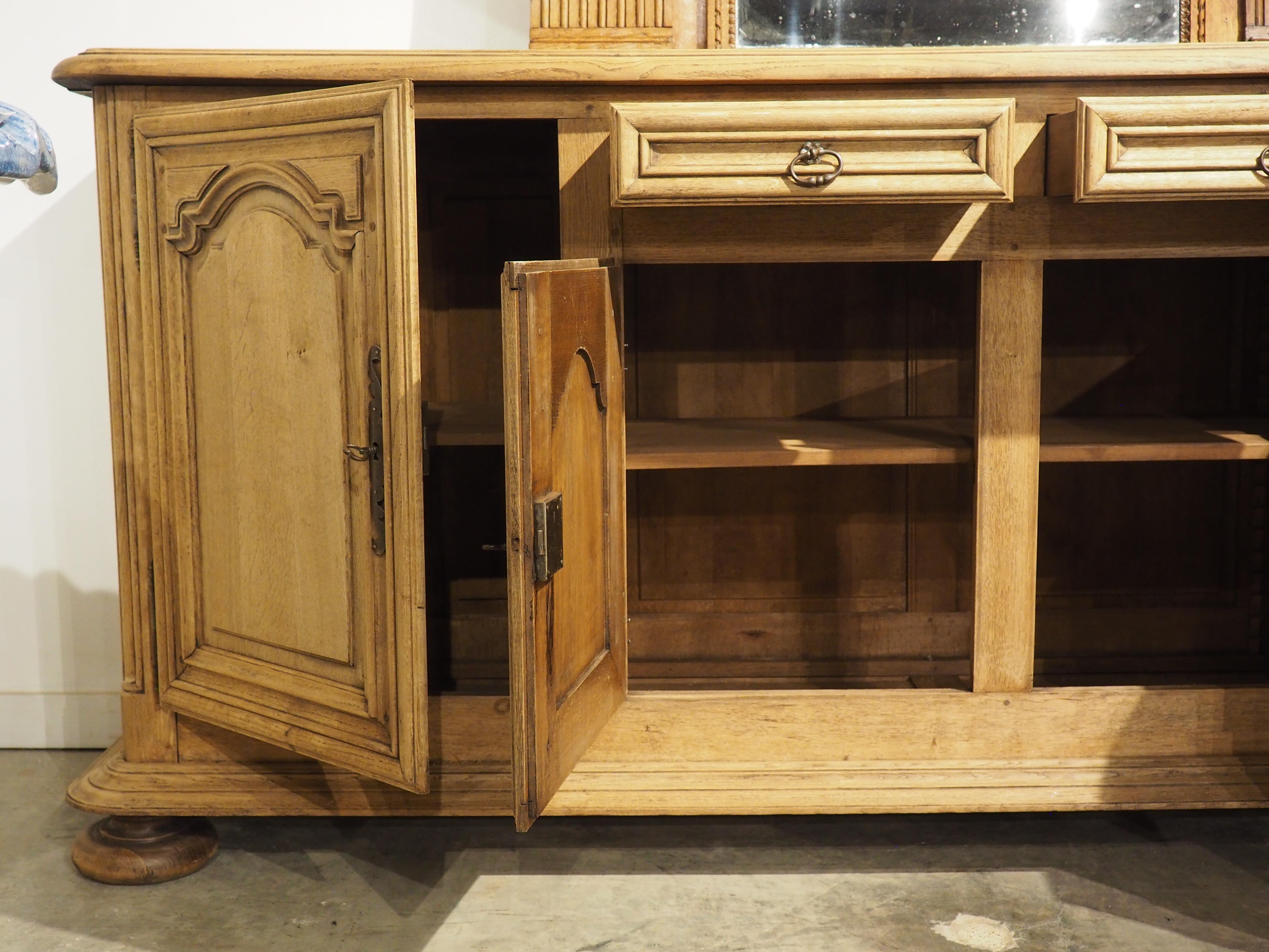 French Louis XIV Style Bleached Oak 4-Door Enfilade Buffet, Circa 1940s For Sale 11