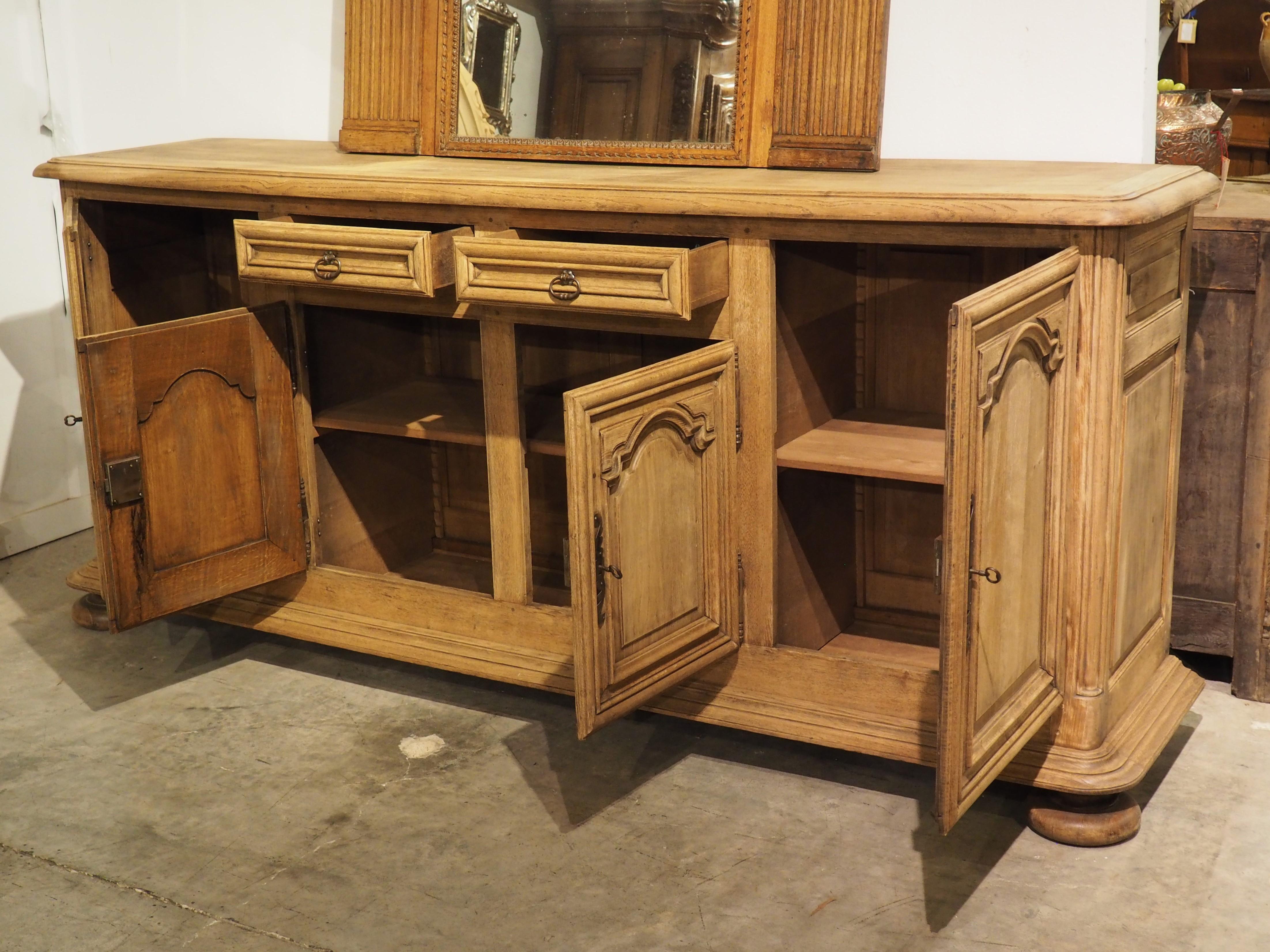 French Louis XIV Style Bleached Oak 4-Door Enfilade Buffet, Circa 1940s For Sale 14