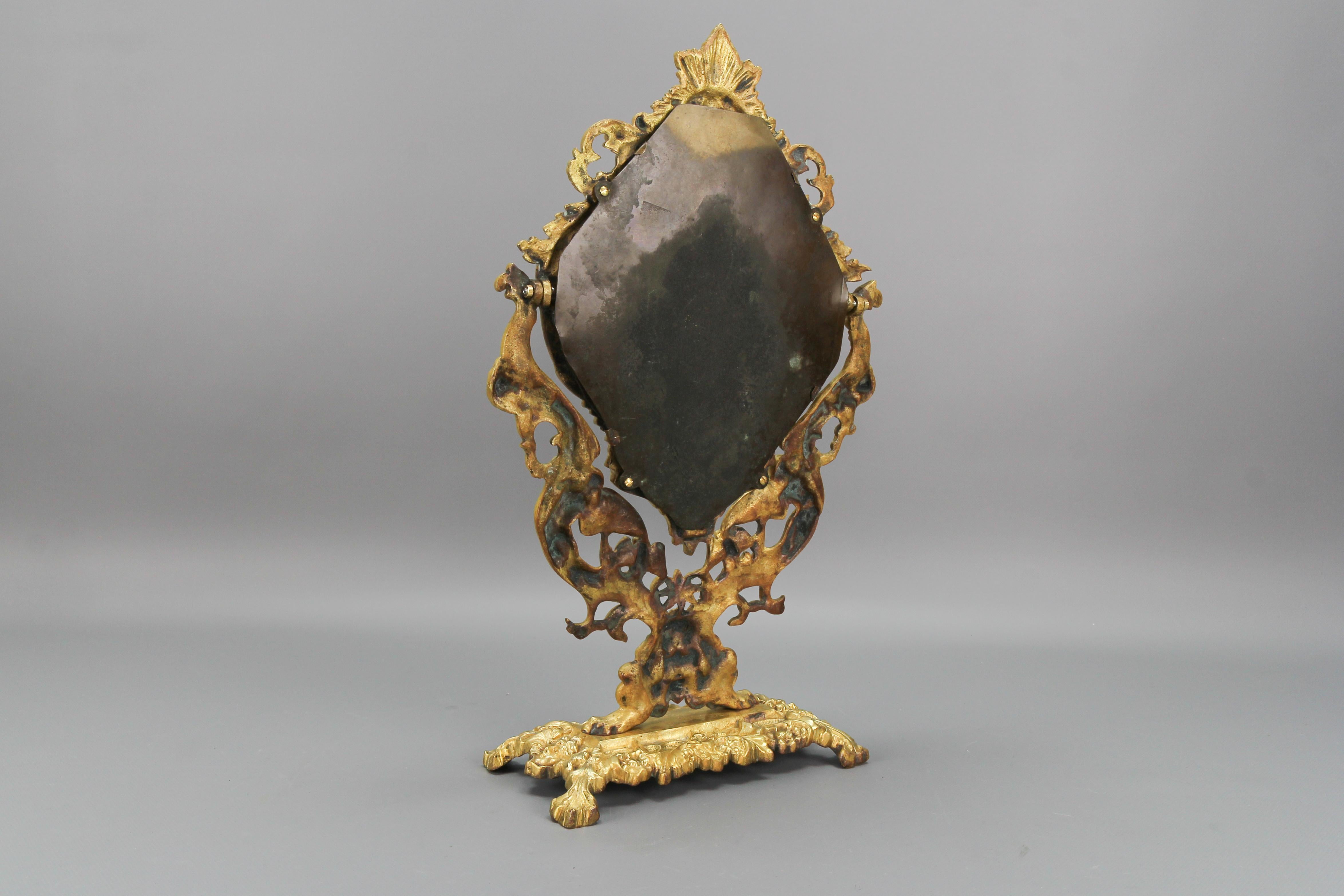 French Louis XIV Style Bronze and Brass Faceted Desktop Mirror  For Sale 6
