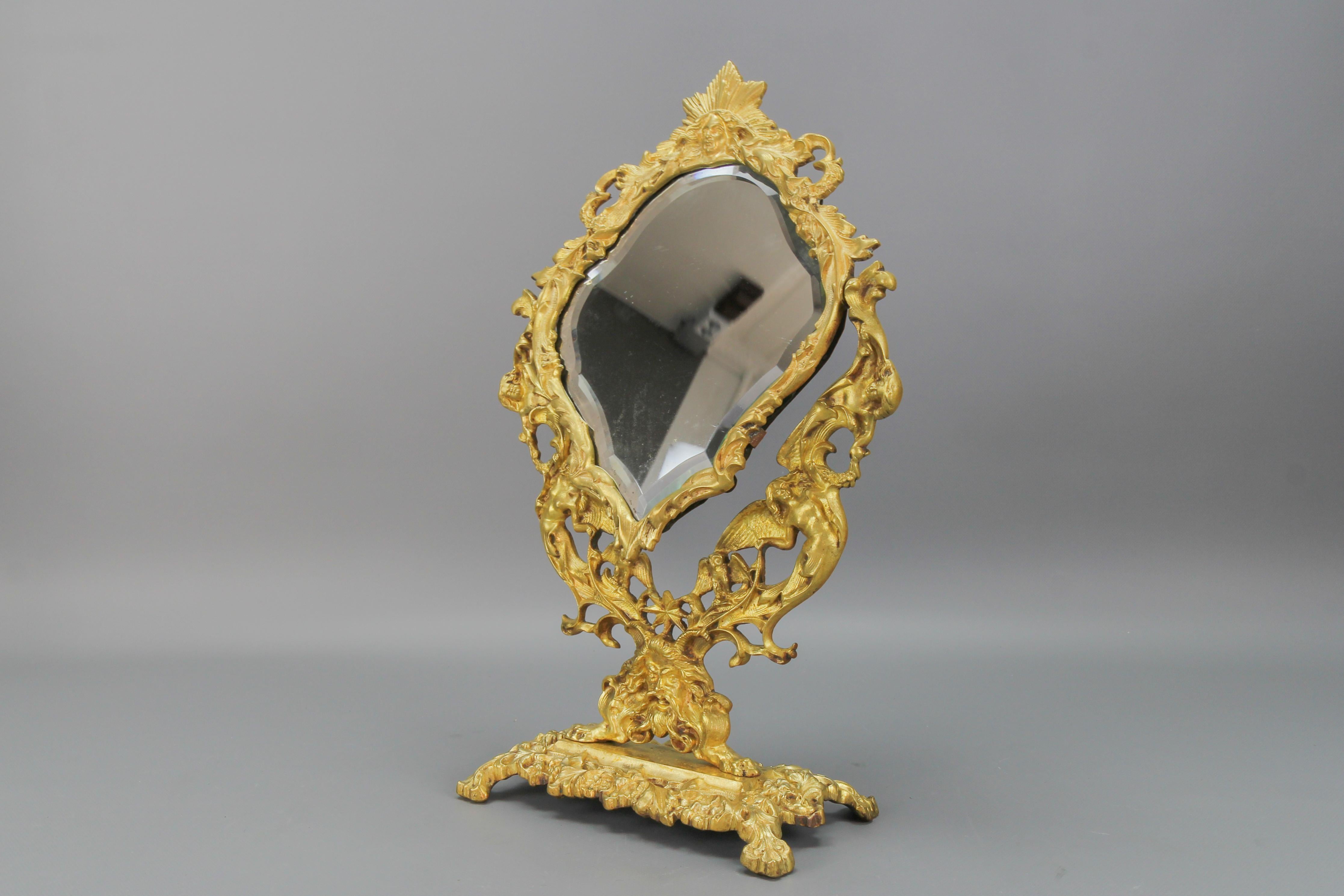 Französisch Louis XIV Stil Bronze und Messing facettiert Desktop-Spiegel  im Angebot 7