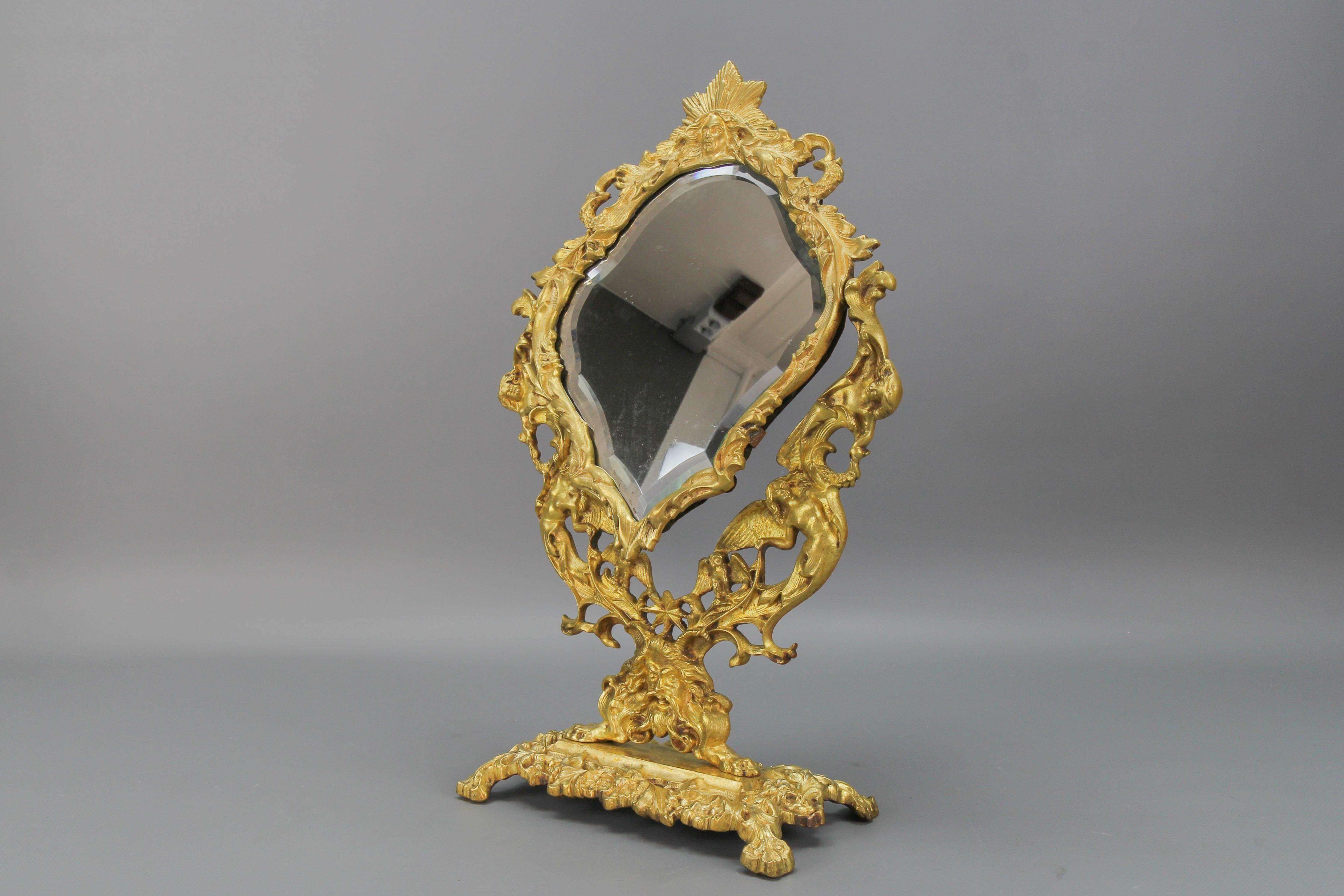 French Louis XIV Style Bronze and Brass Faceted Desktop Mirror  For Sale 10