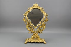 French Louis XIV Style Bronze and Brass Faceted Desktop Mirror