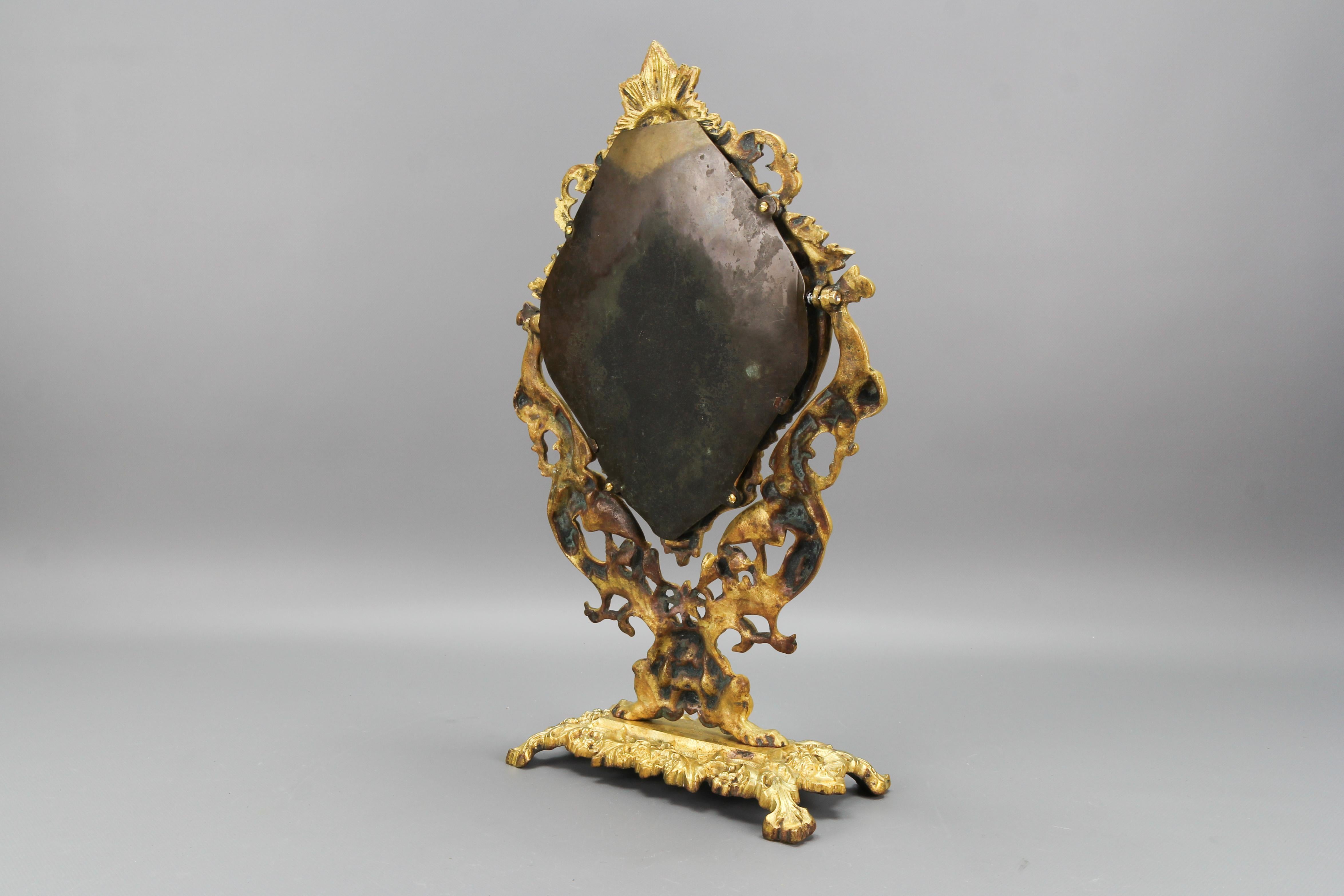 French Louis XIV Style Bronze and Brass Faceted Desktop Mirror  For Sale 5