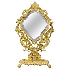 French Louis XIV Style Bronze and Brass Faceted Desktop Mirror