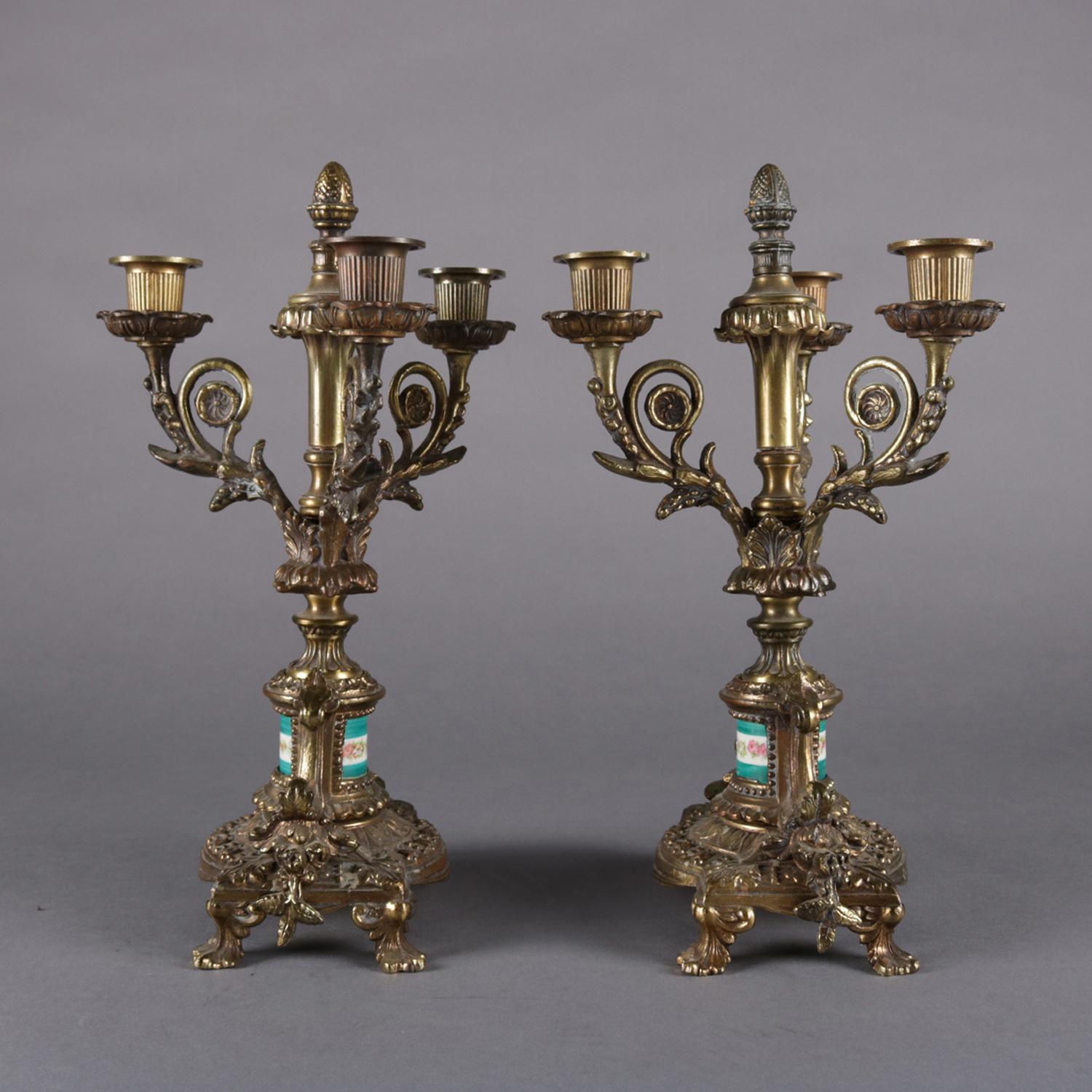 20th Century French Louis XIV Style Bronzed Candelabra with Sevres School Porcelain
