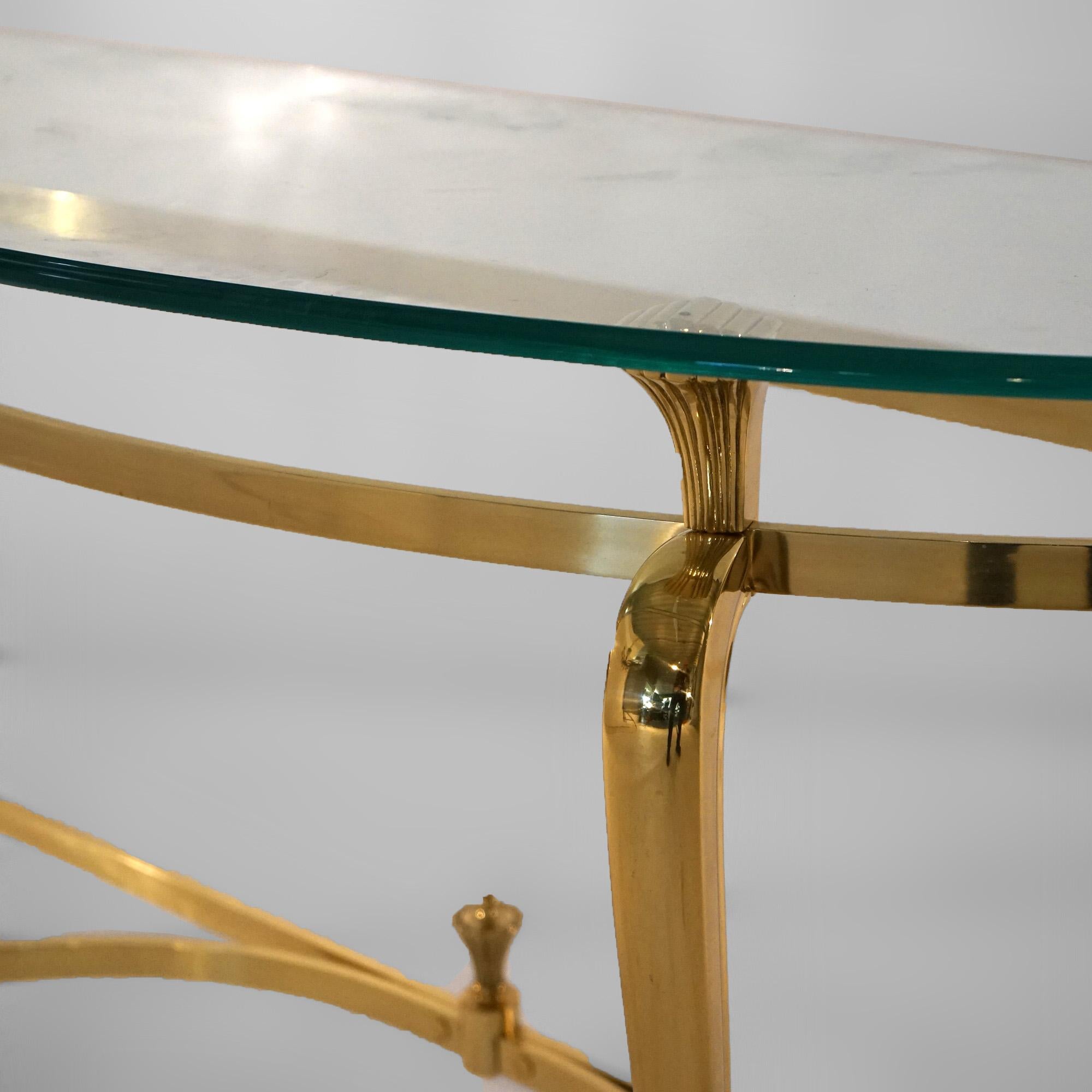 20th Century French Louis XIV Style Bronzed Gilt Metal Glass Top Console Table 20th C For Sale