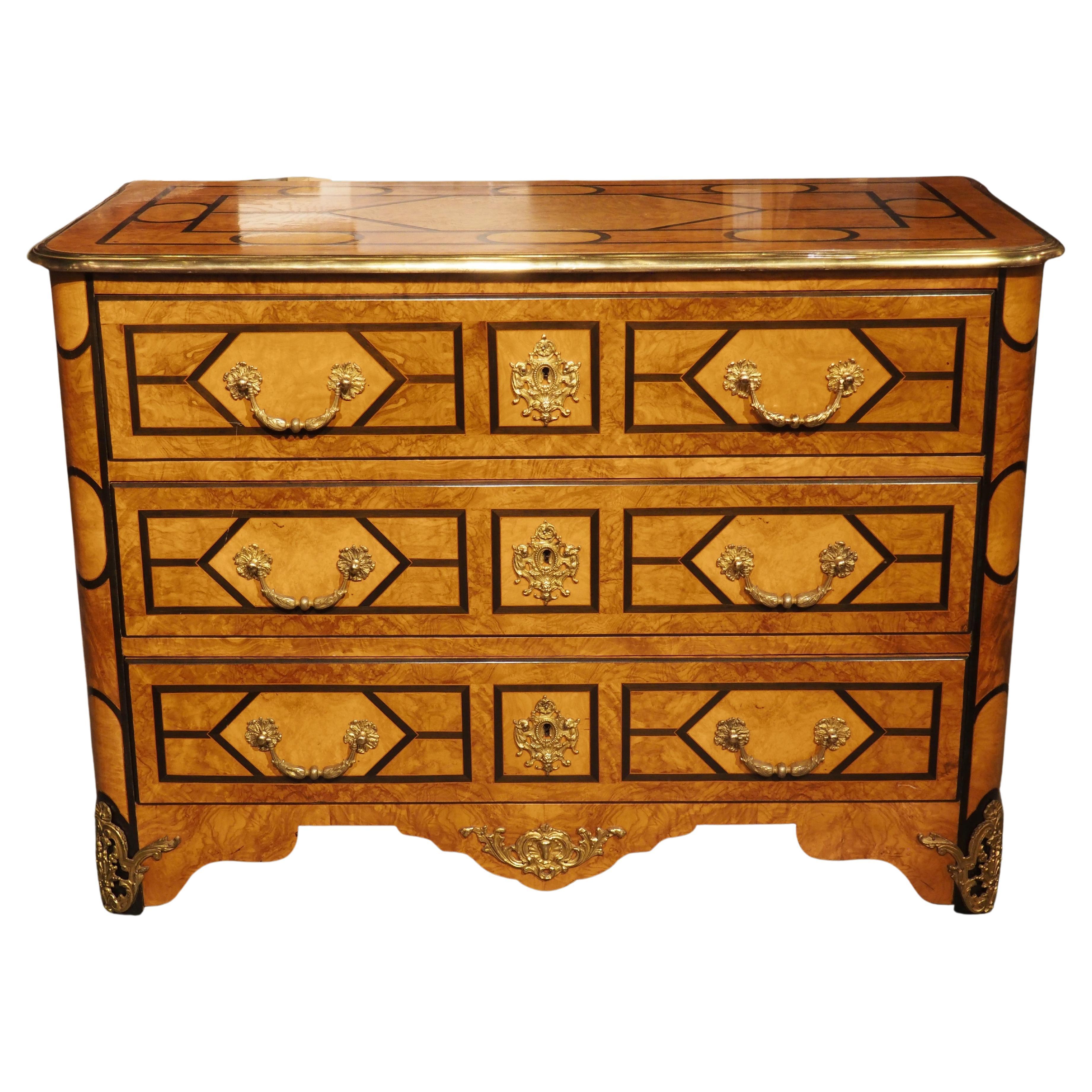 French Louis XIV Style Burlwood Commode with Gilt Bronze Mounts, 20th Century For Sale