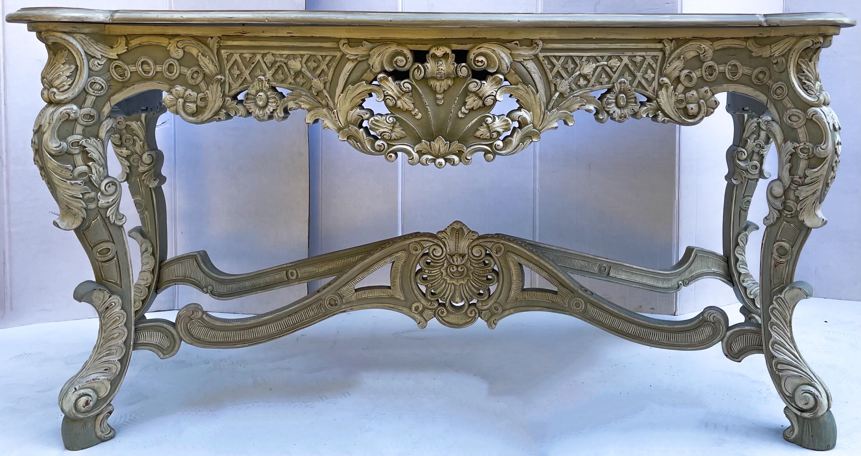 French Louis XIV Style Carved and Custom Painted Console Table For Sale 4