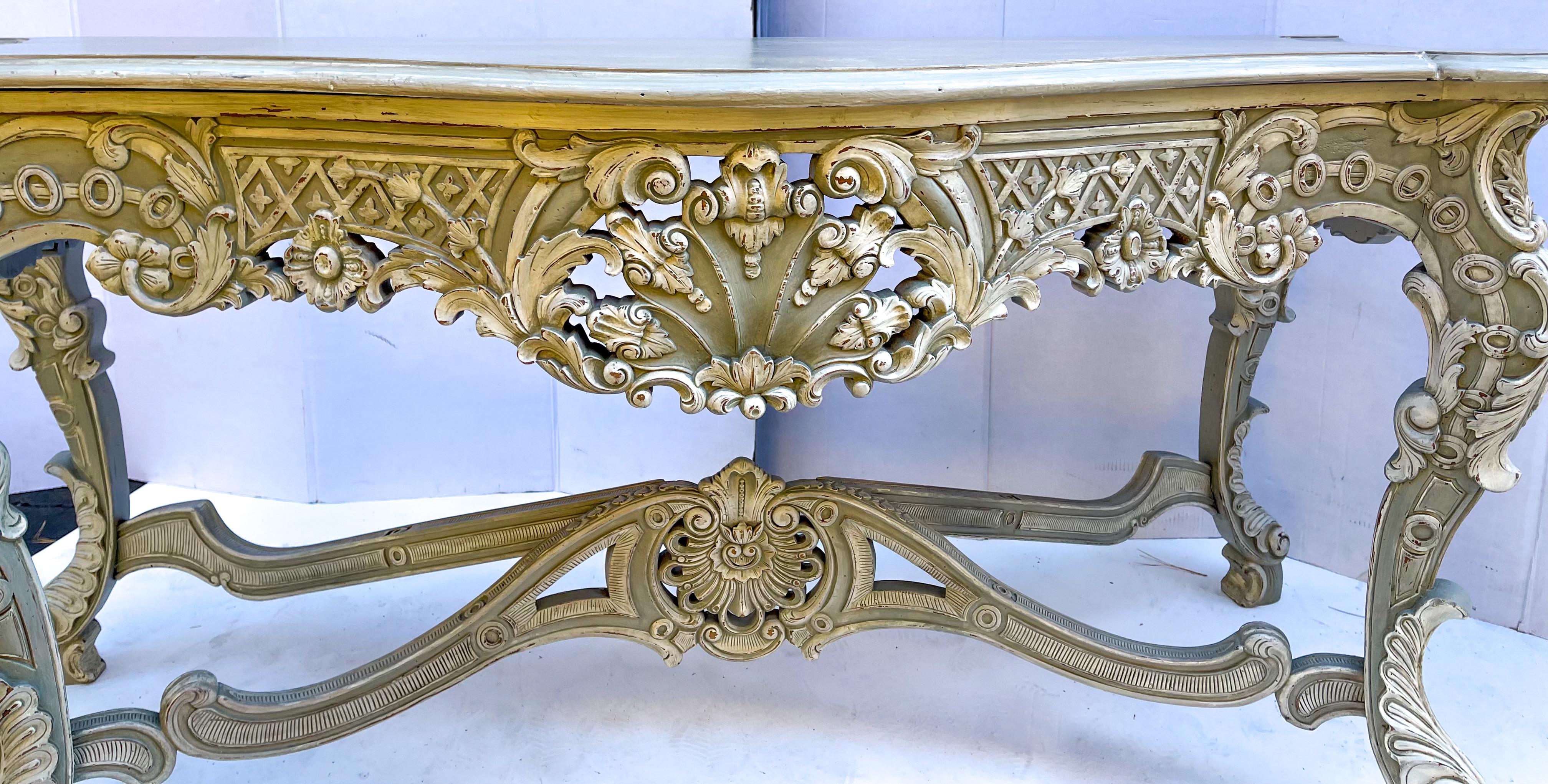 European French Louis XIV Style Carved and Custom Painted Console Table For Sale