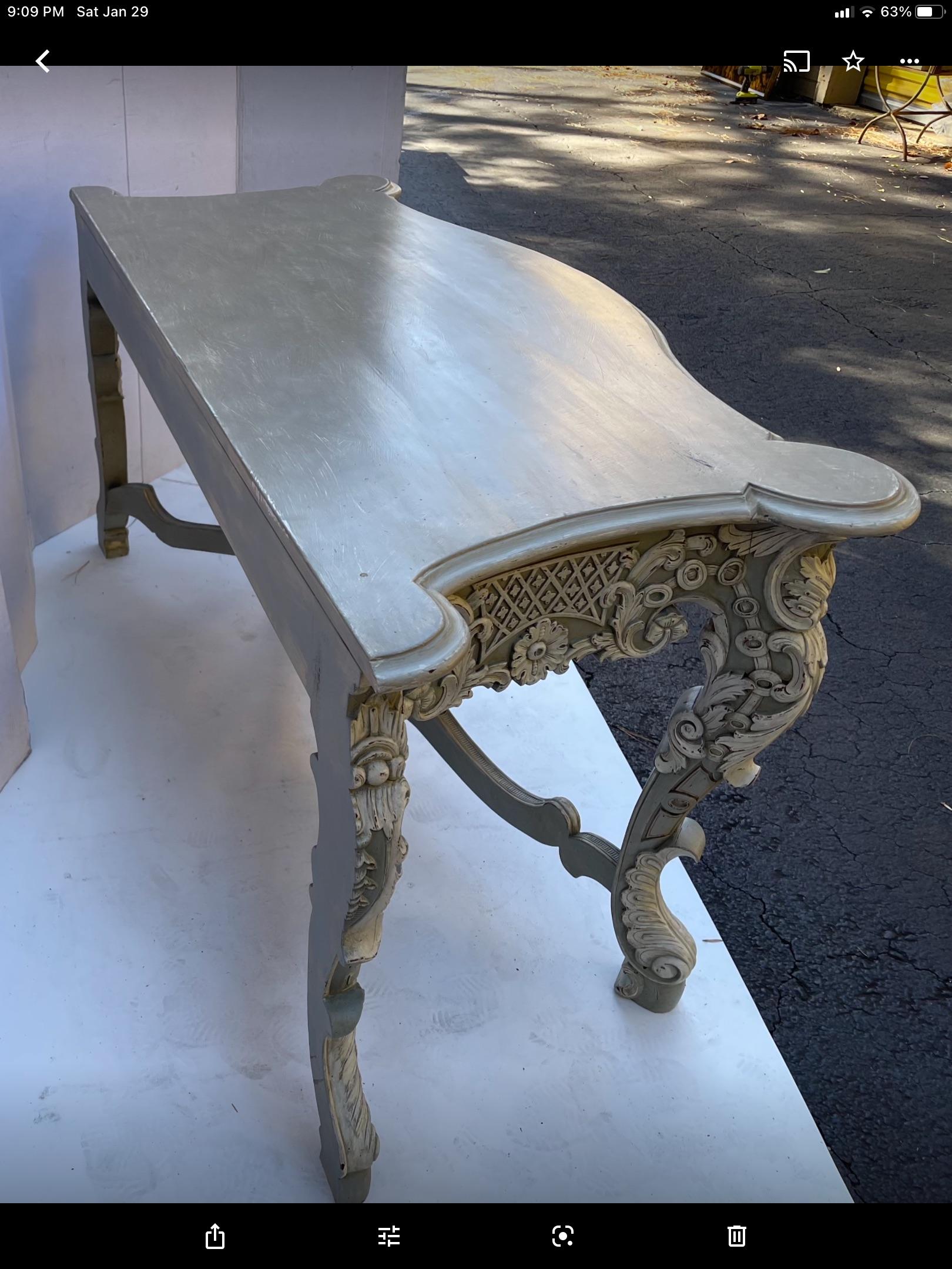 Mahogany French Louis XIV Style Carved and Custom Painted Console Table For Sale