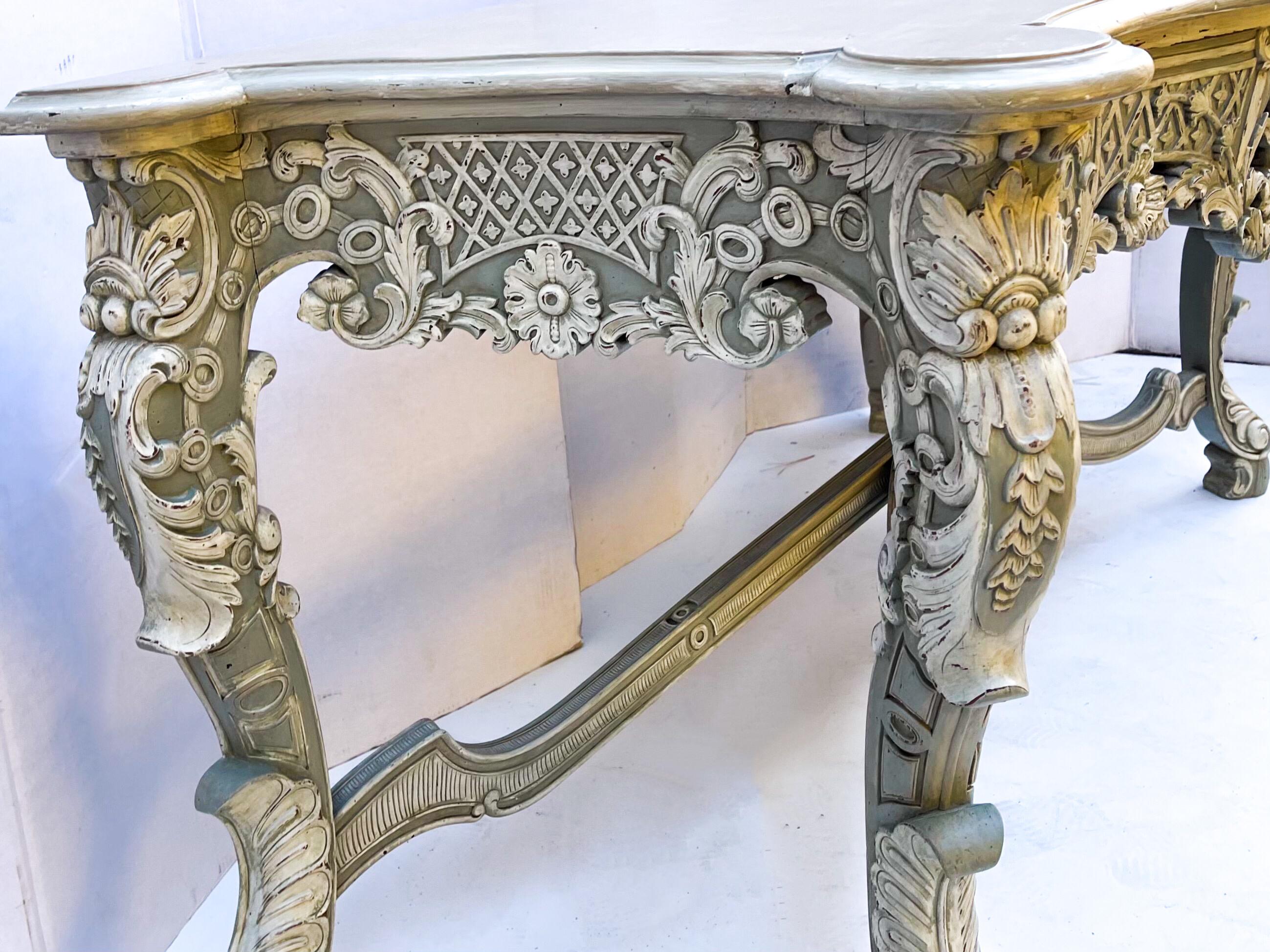 French Louis XIV Style Carved and Custom Painted Console Table For Sale 3