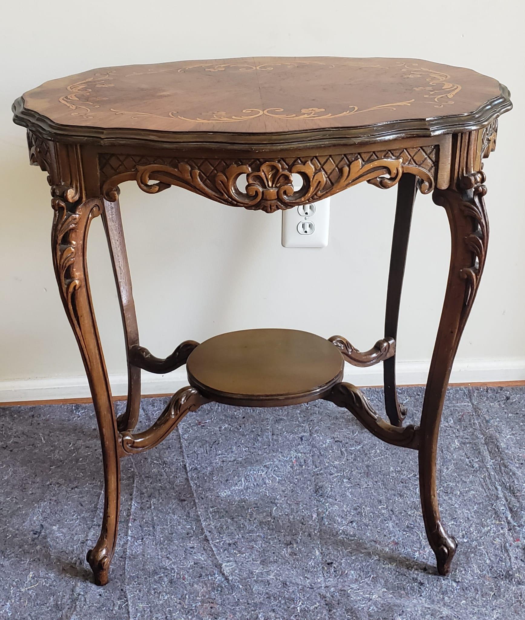 Caning French Louis XIV Style Carved Mixed Marquetry Fruitwood Side Table For Sale