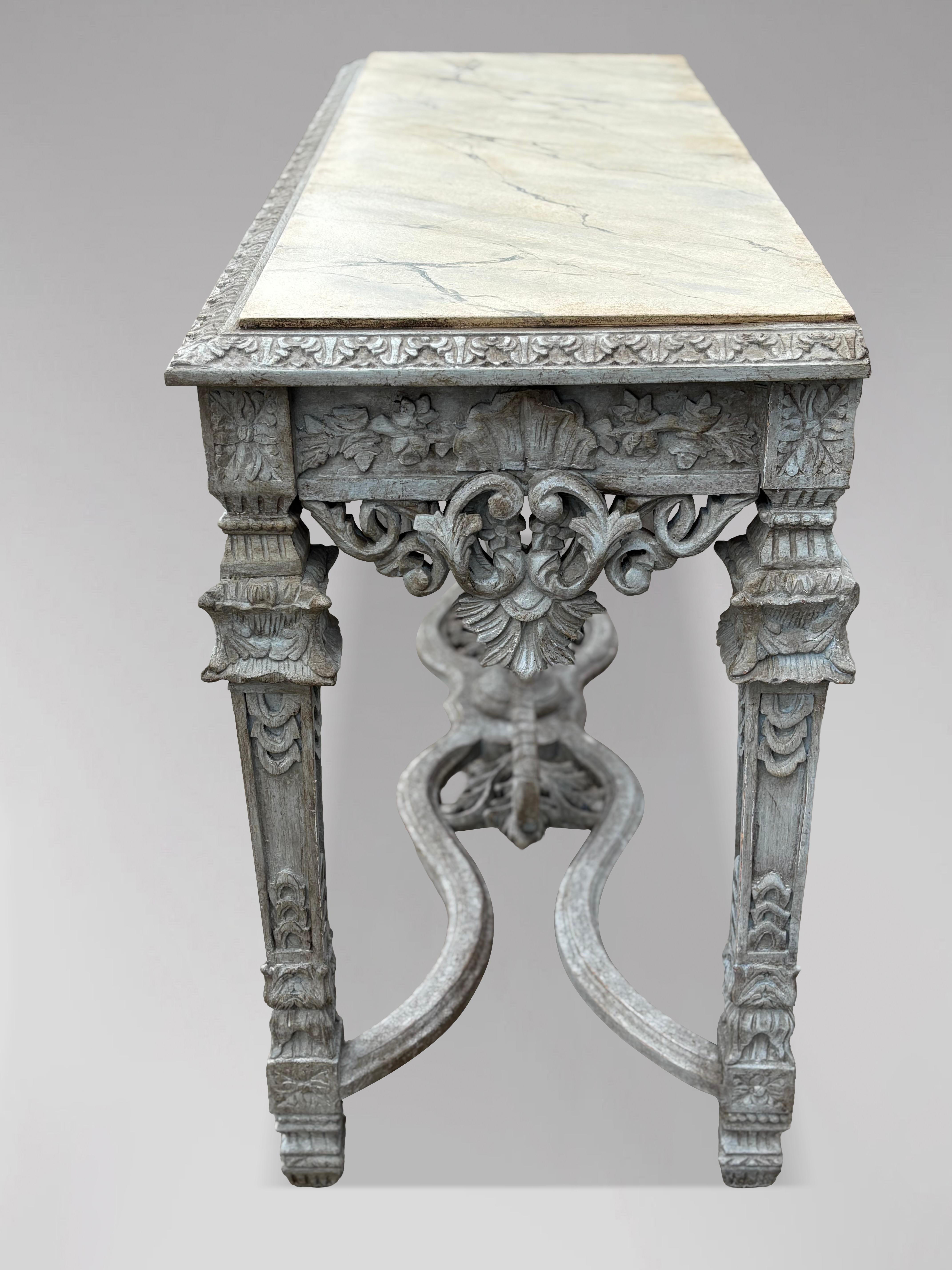 French Louis XIV Style Carved Painted Console Table For Sale 4
