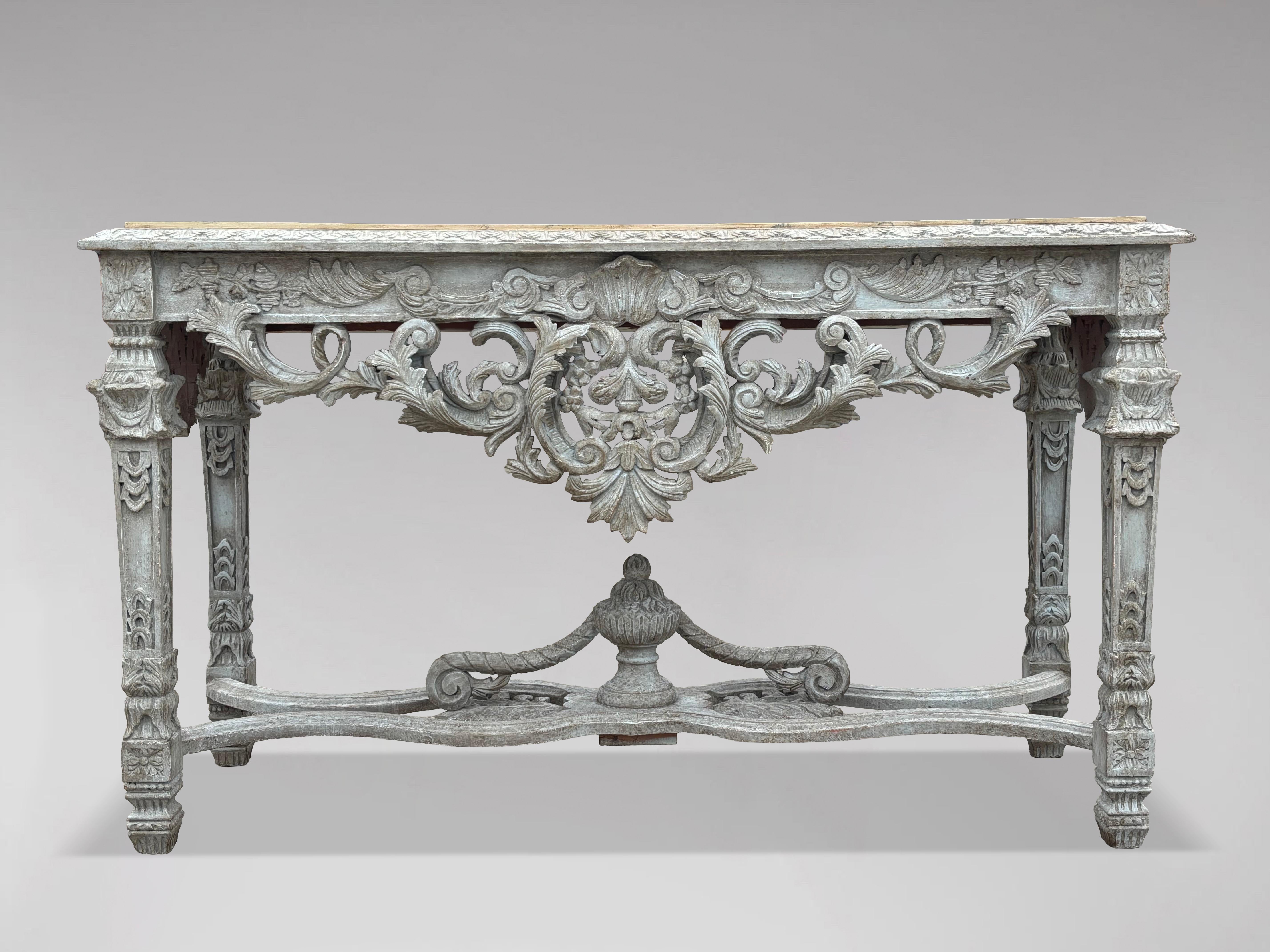 French Louis XIV Style Carved Painted Console Table In Good Condition For Sale In Petworth,West Sussex, GB