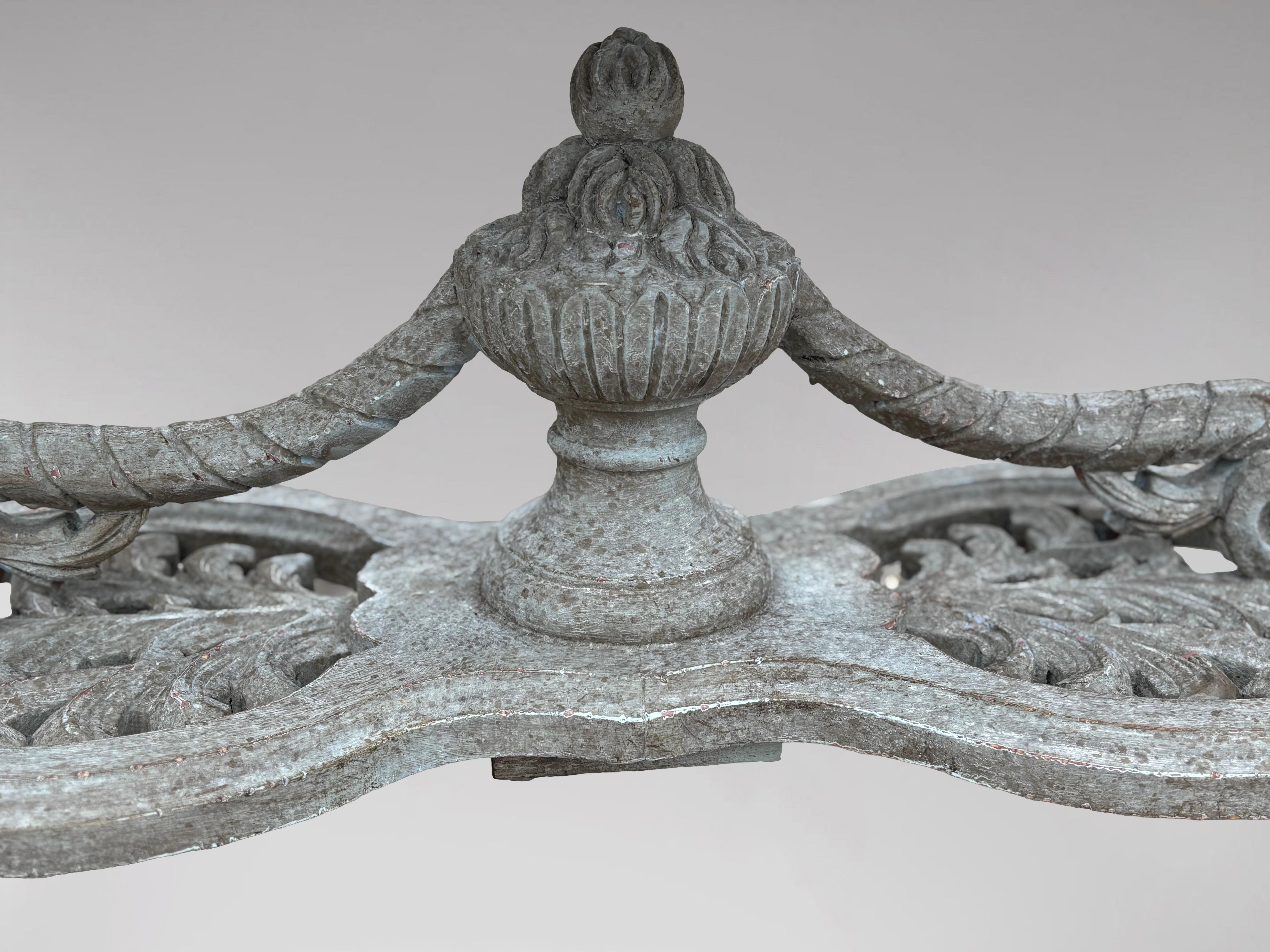 Wood French Louis XIV Style Carved Painted Console Table For Sale