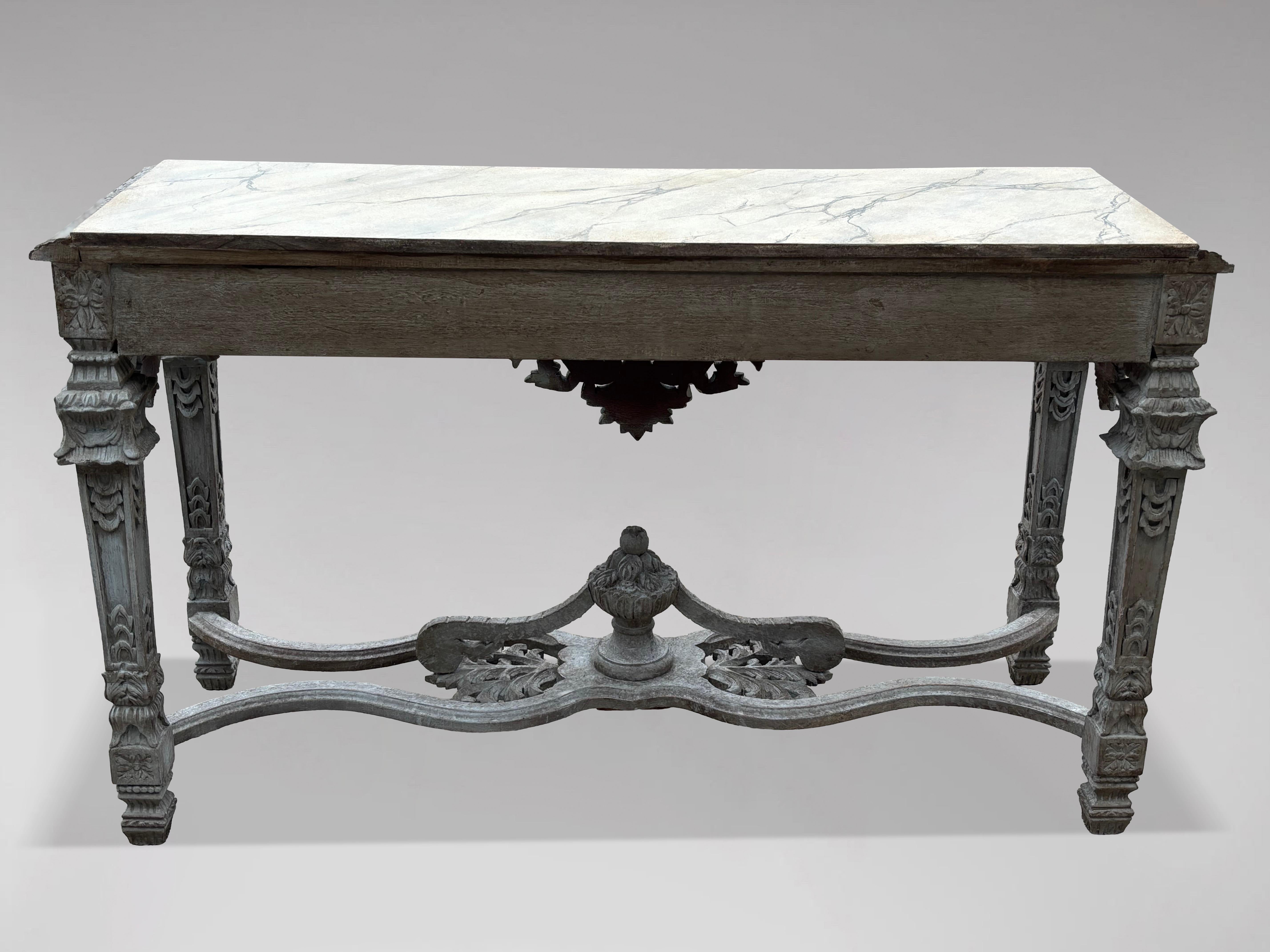 French Louis XIV Style Carved Painted Console Table For Sale 2