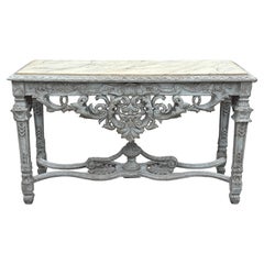 French Louis XIV Style Carved Painted Console Table