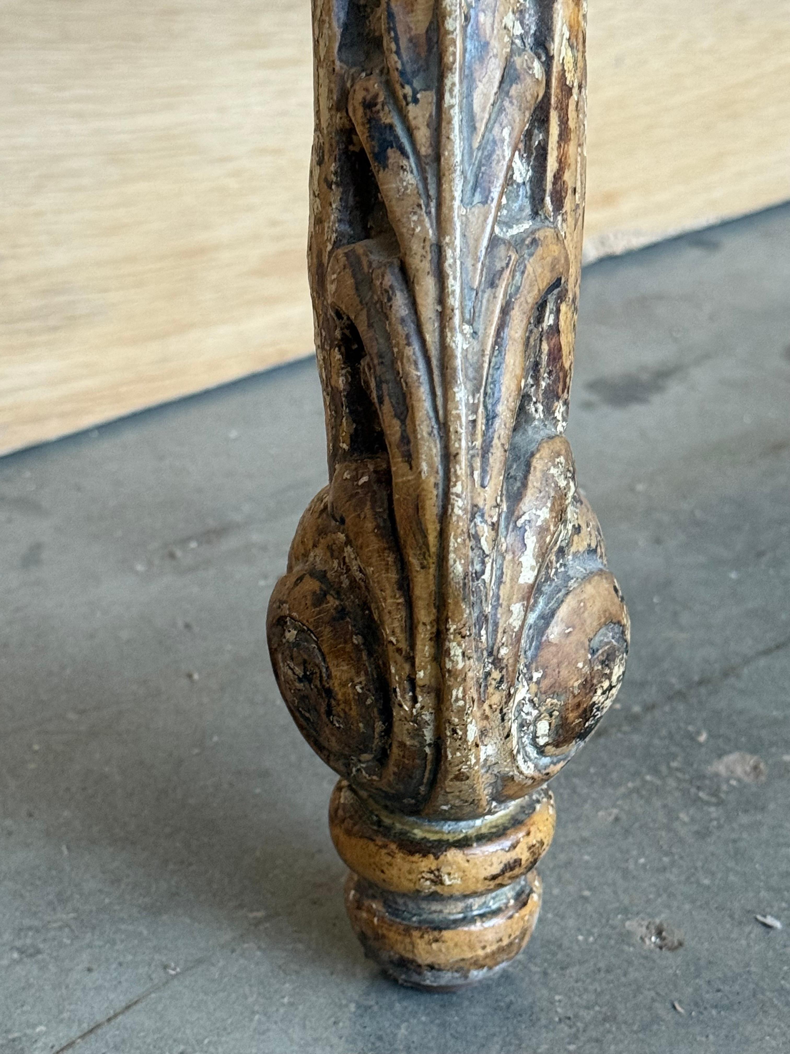 French Louis XIV Style Carved Painted Wall Mounted Console Table with wood top For Sale 6