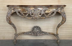 French Louis XIV Style Carved Painted Wall Mounted Console Table with wood top