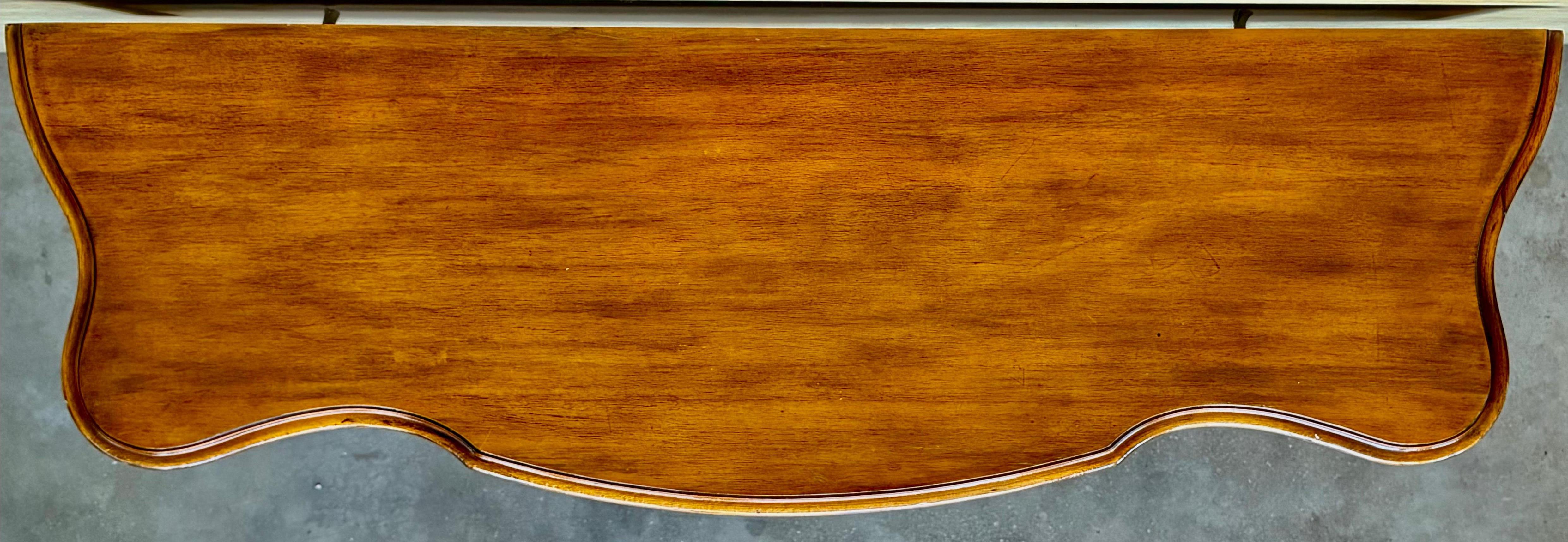 French Louis XIV Style Carved Painted Wall Mounted Console Table with wood top For Sale 2