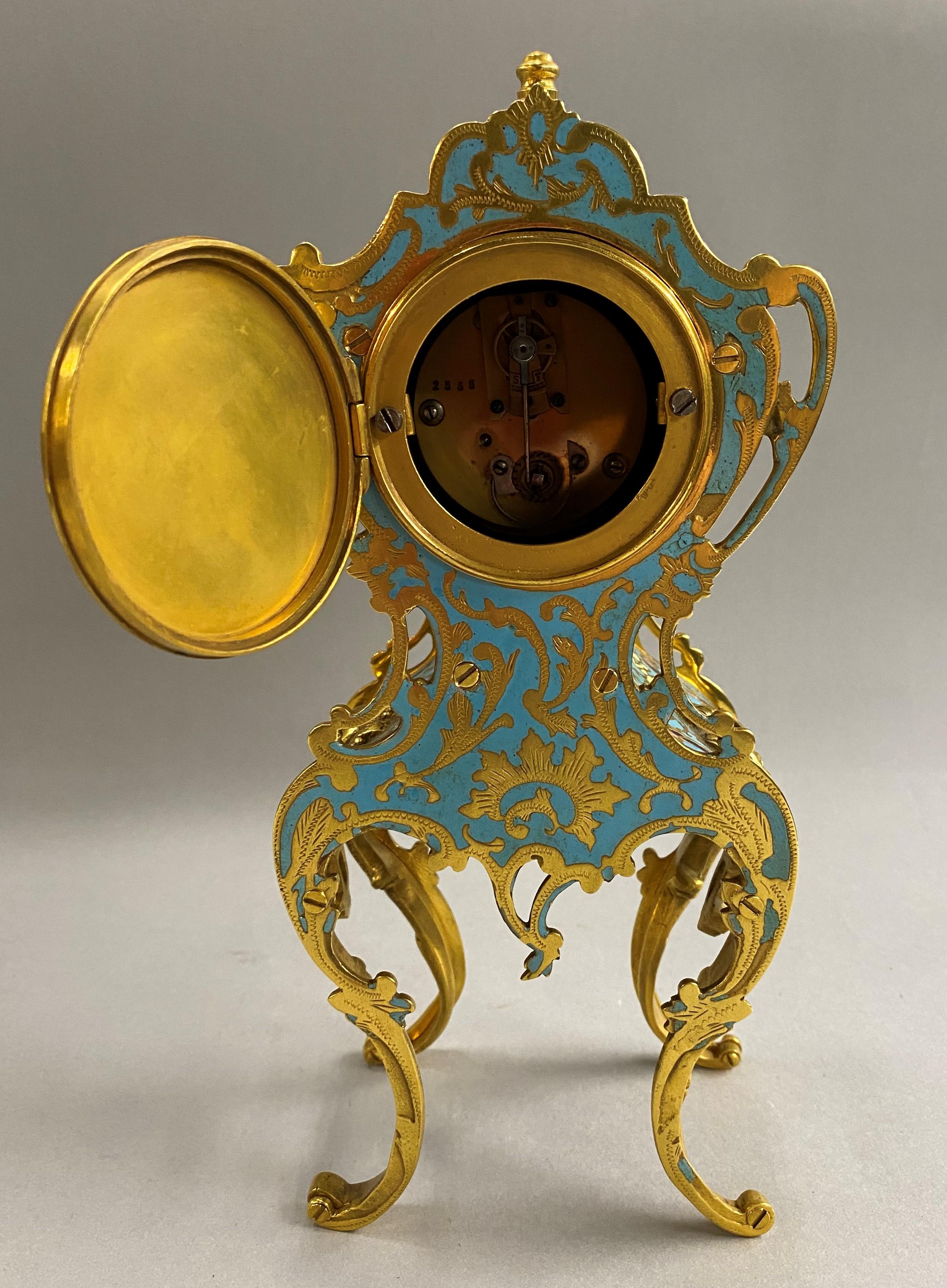French Louis XIV Style Champlevé Enamel Mantel Clock, circa 1890 3